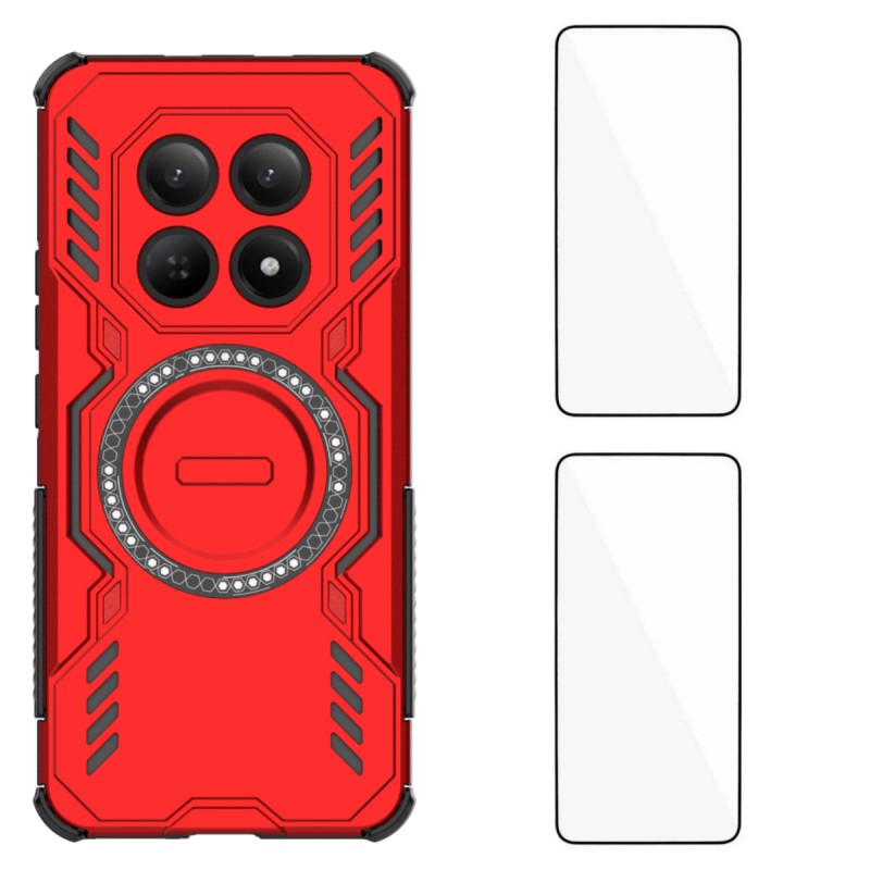 For Xiaomi Redmi Note 15 5G (Global) / Xiaomi Poco M8 5G Magnetic Case WANLONFENG DJ Series PC TPU Phone Cover with 2Pcs Tempered Glass Film - Red