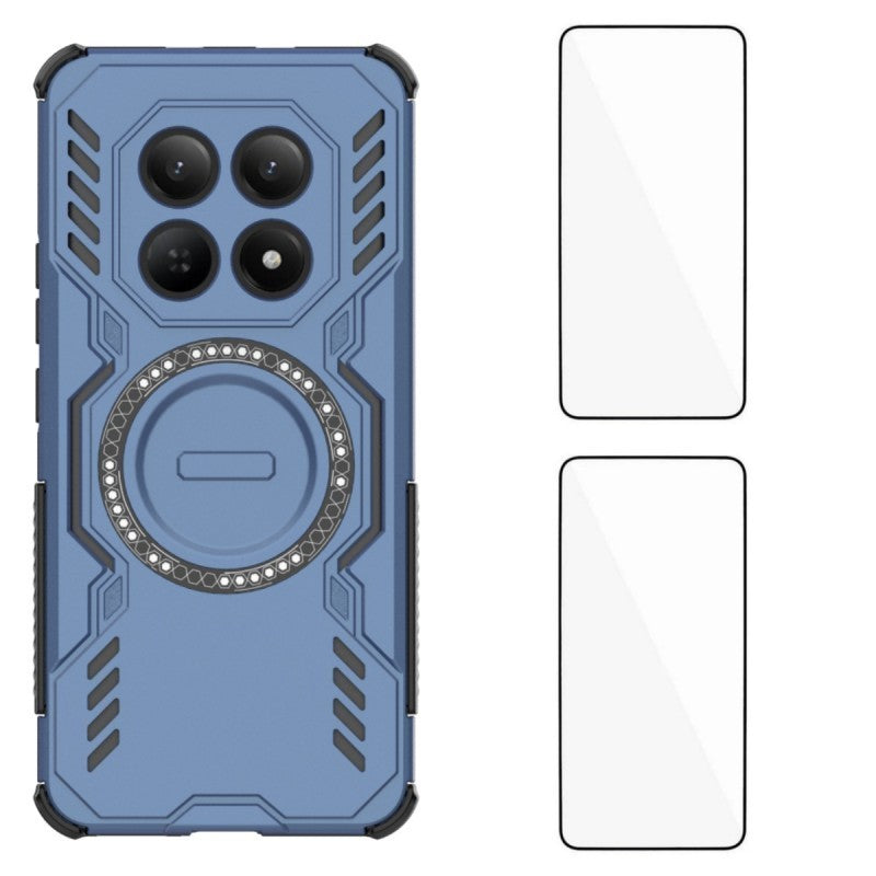 For Xiaomi Redmi Note 15 Pro+ 5G (Global) / Xiaomi Poco M8 Pro 5G Magnetic Case WANLONFENG DJ Series PC TPU Phone Cover with 2Pcs Tempered Glass Film - Blue
