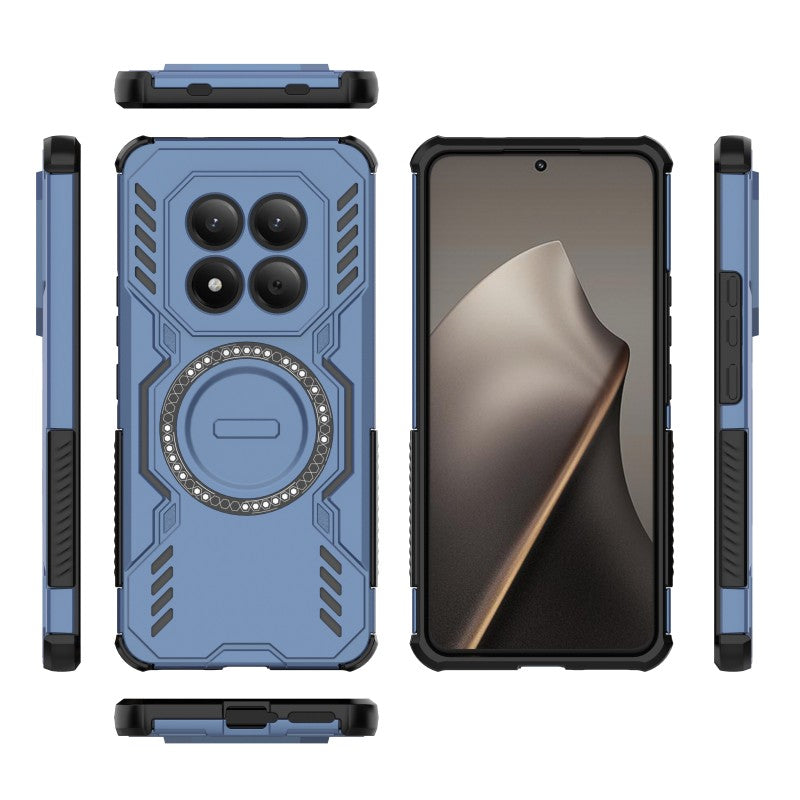 For Xiaomi Redmi Note 15 Pro+ 5G (Global) / Xiaomi Poco M8 Pro 5G Magnetic Case WANLONFENG DJ Series PC TPU Phone Cover with 2Pcs Tempered Glass Film - Blue