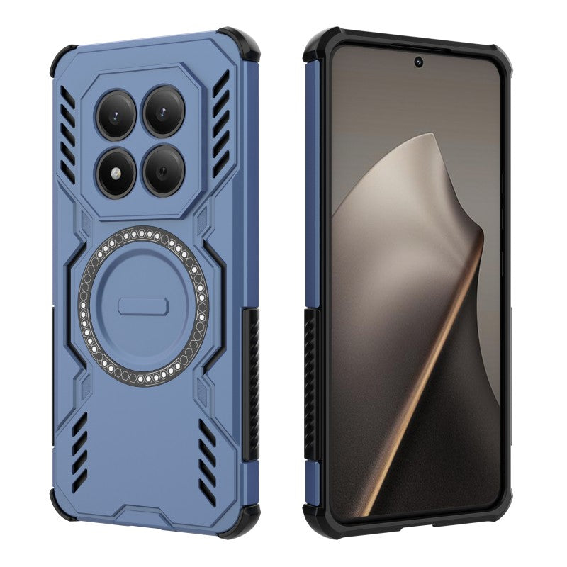 For Xiaomi Redmi Note 15 Pro+ 5G (Global) / Xiaomi Poco M8 Pro 5G Magnetic Case WANLONFENG DJ Series PC TPU Phone Cover with 2Pcs Tempered Glass Film - Blue