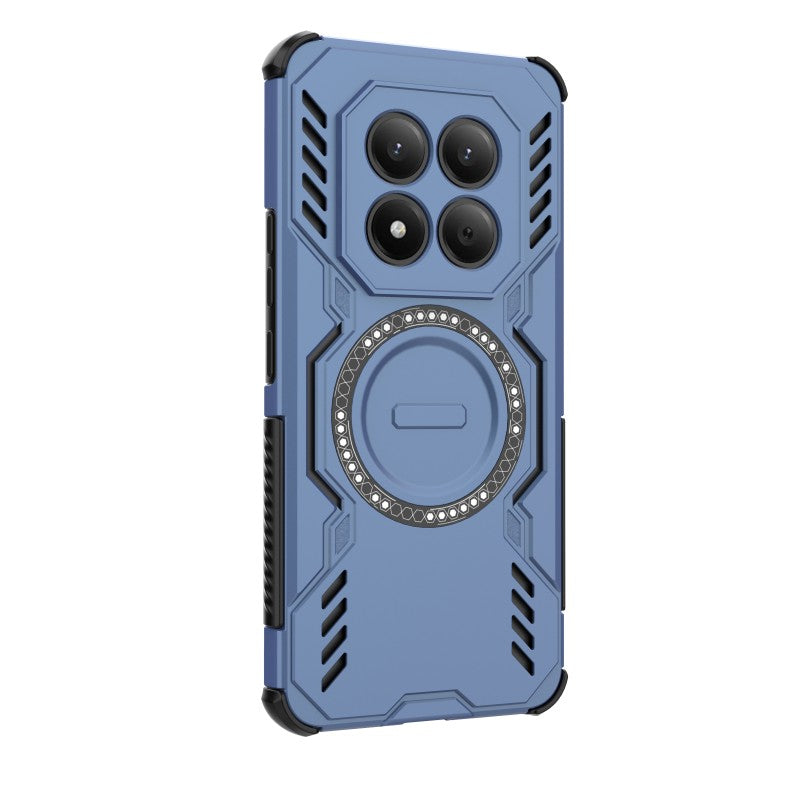 For Xiaomi Redmi Note 15 Pro+ 5G (Global) / Xiaomi Poco M8 Pro 5G Magnetic Case WANLONFENG DJ Series PC TPU Phone Cover with 2Pcs Tempered Glass Film - Blue