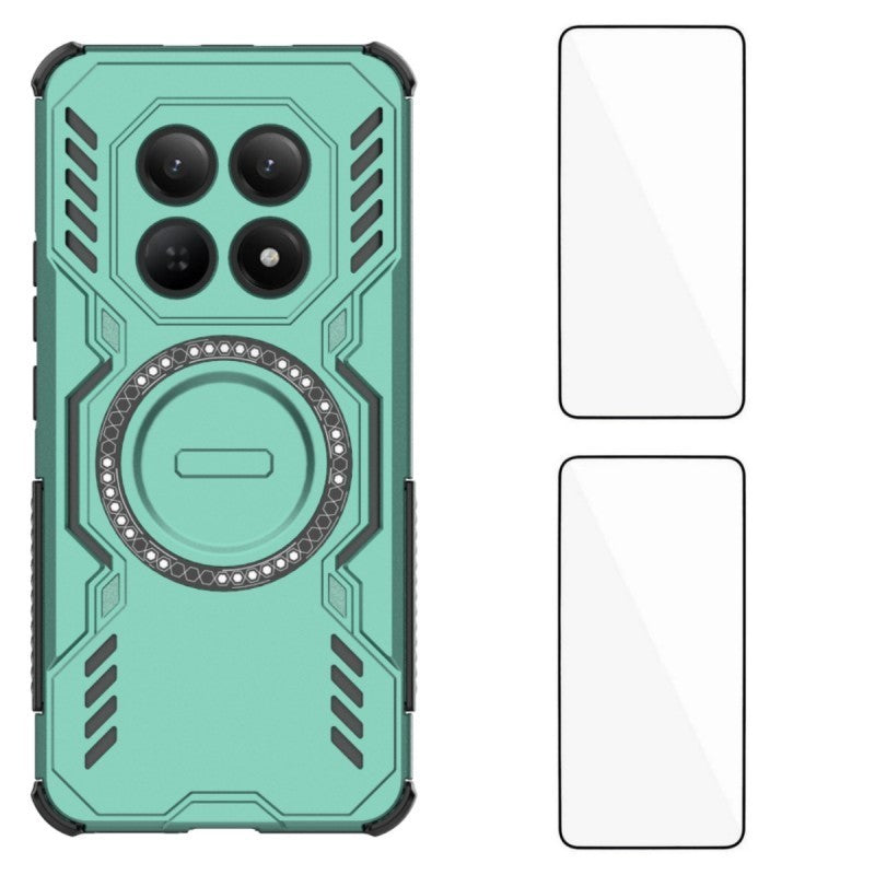 For Xiaomi Redmi Note 15 Pro+ 5G (Global) / Xiaomi Poco M8 Pro 5G Magnetic Case WANLONFENG DJ Series PC TPU Phone Cover with 2Pcs Tempered Glass Film - Green