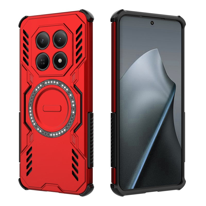 For Xiaomi Redmi Note 15 4G (Global) Magnetic Case WANLONFENG DJ Series PC TPU Phone Cover with 2Pcs Tempered Glass Film - Red