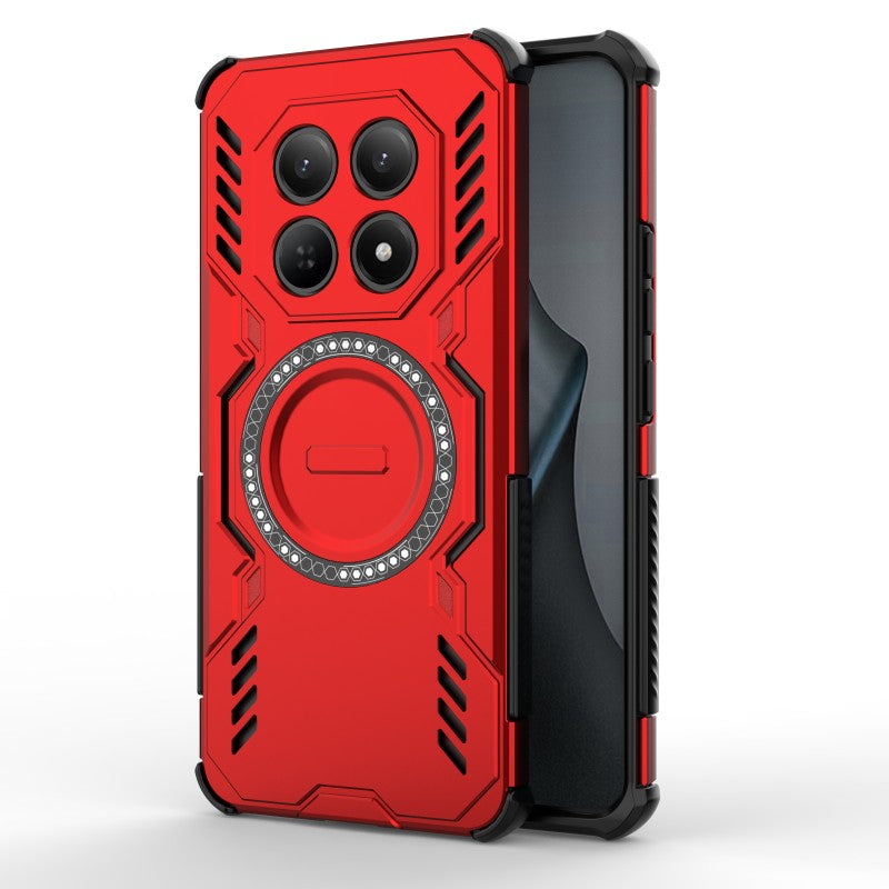 For Xiaomi Redmi Note 15 4G (Global) Magnetic Case WANLONFENG DJ Series PC TPU Phone Cover with 2Pcs Tempered Glass Film - Red