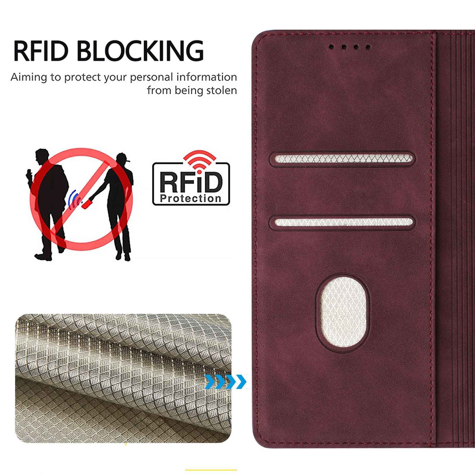 For Samsung Galaxy A57 5G Case HX RFID Blocking Wallet Stand Leather Flip Phone Cover - Wine Red