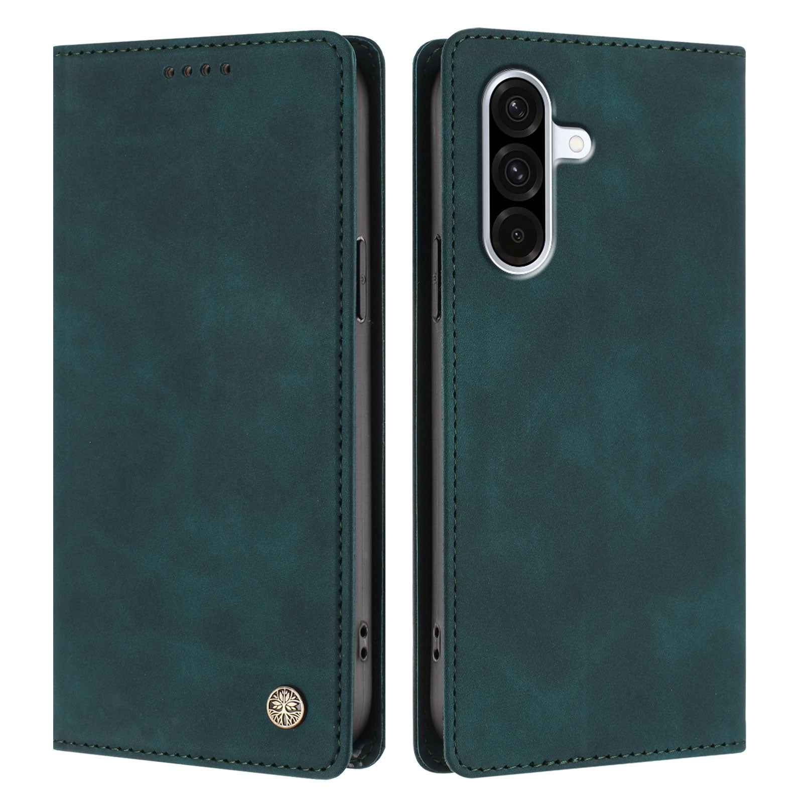 For Samsung Galaxy A57 5G Case HX RFID Blocking Wallet Stand Leather Flip Phone Cover - Dark Green