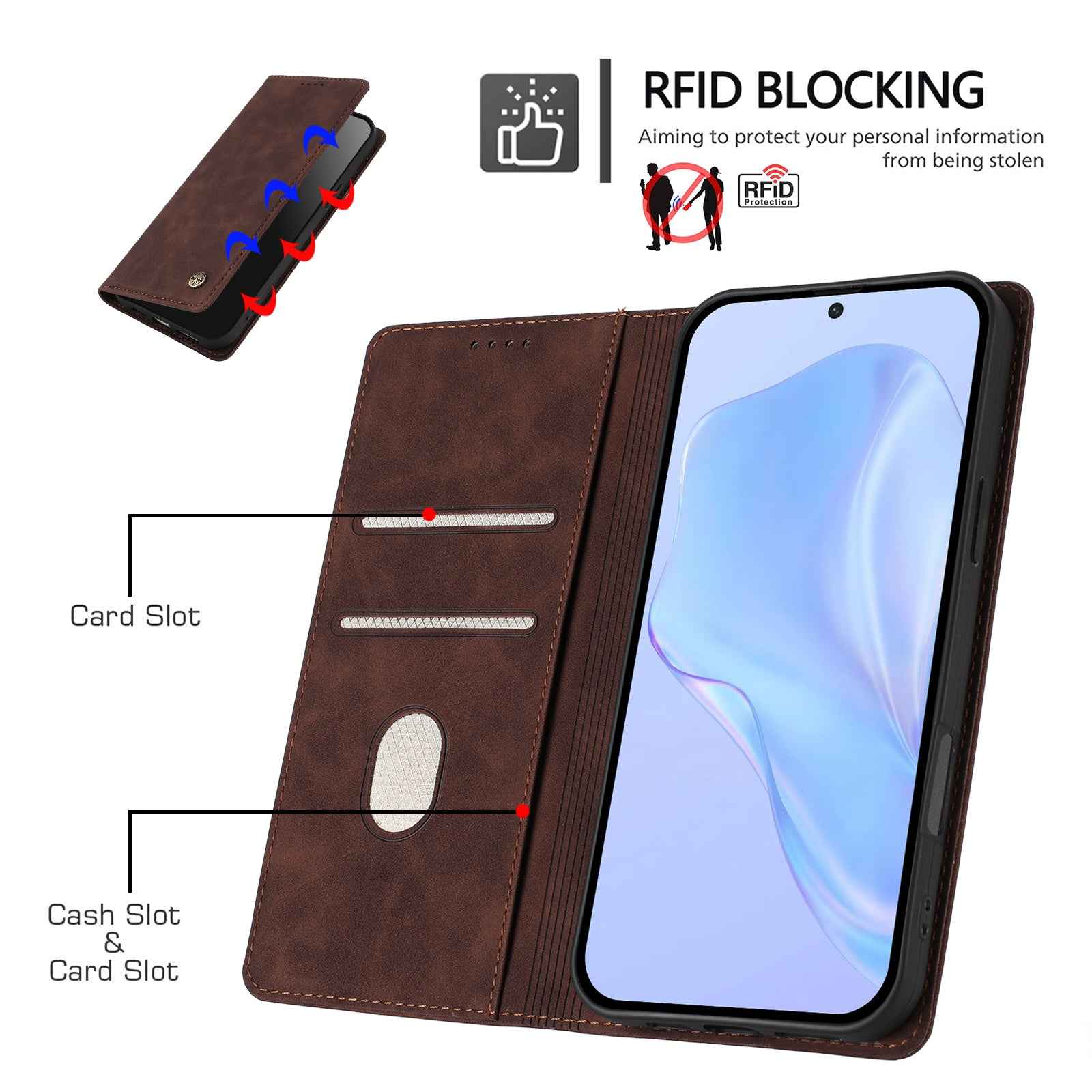 For Samsung Galaxy A57 5G Case HX RFID Blocking Wallet Stand Leather Flip Phone Cover - Brown