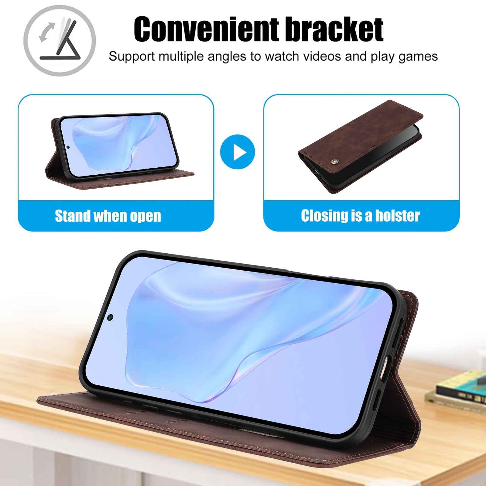 For Samsung Galaxy A57 5G Case HX RFID Blocking Wallet Stand Leather Flip Phone Cover - Brown
