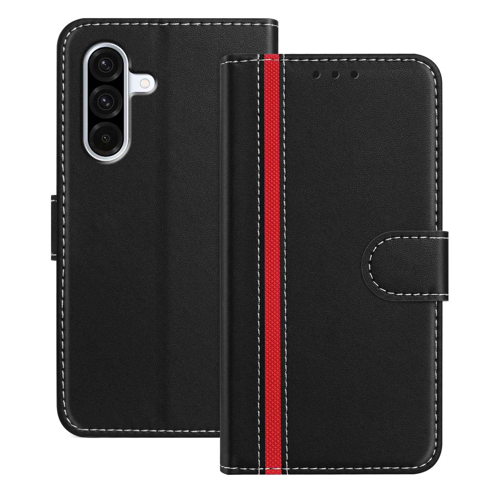 For Samsung Galaxy A57 5G Phone Cases Wallet Stand Color Splicing Leather Cover with Magnetic Clasp - Black