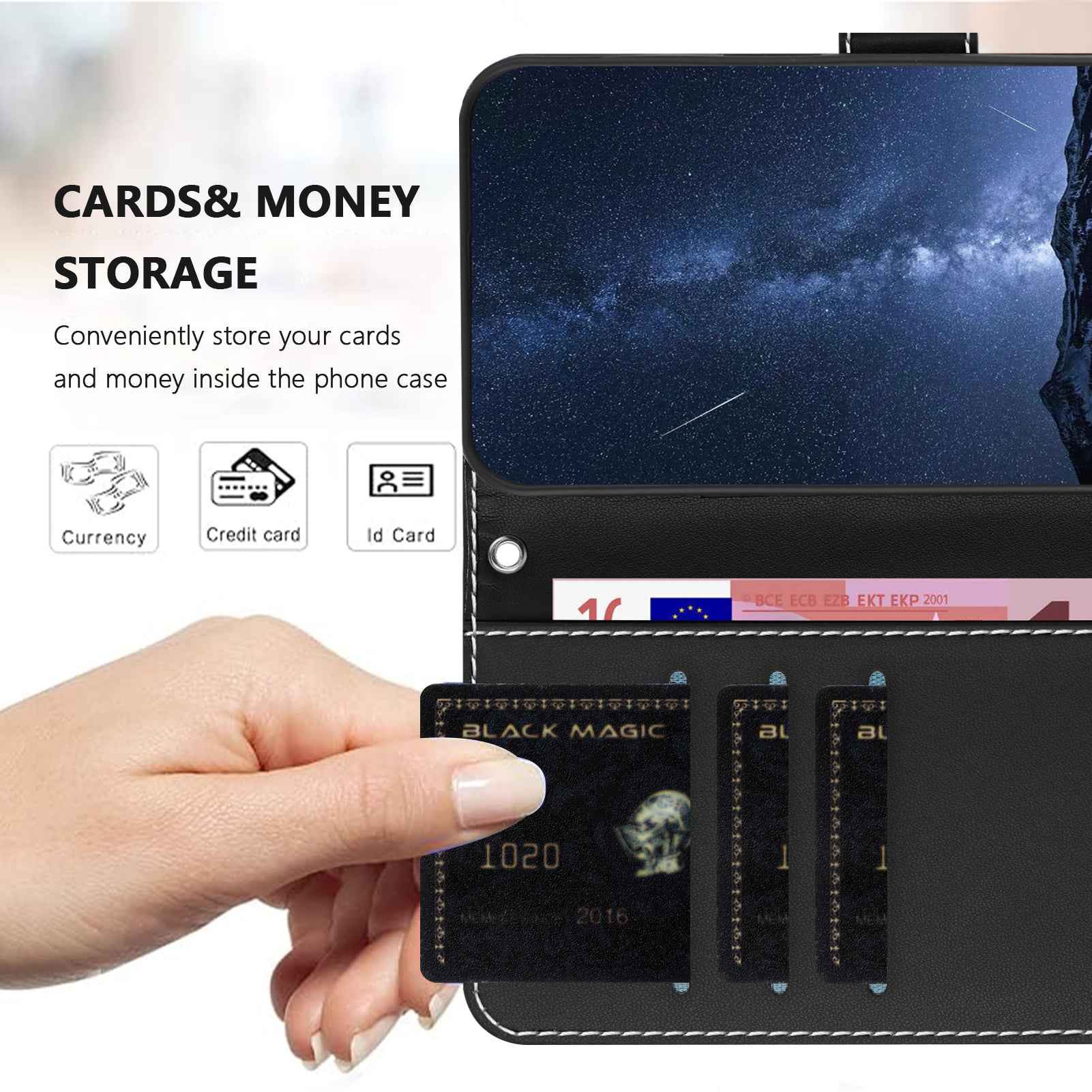For Samsung Galaxy A57 5G Phone Cases Wallet Stand Color Splicing Leather Cover with Magnetic Clasp - Black