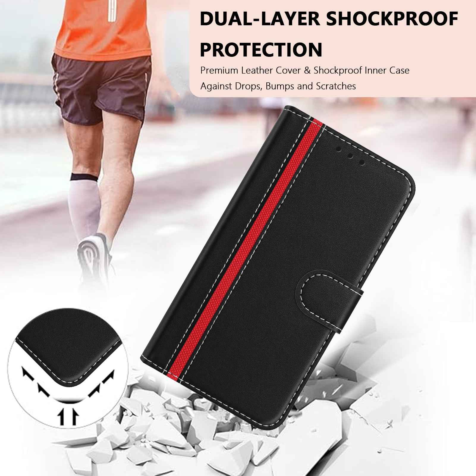 For Samsung Galaxy A57 5G Phone Cases Wallet Stand Color Splicing Leather Cover with Magnetic Clasp - Black