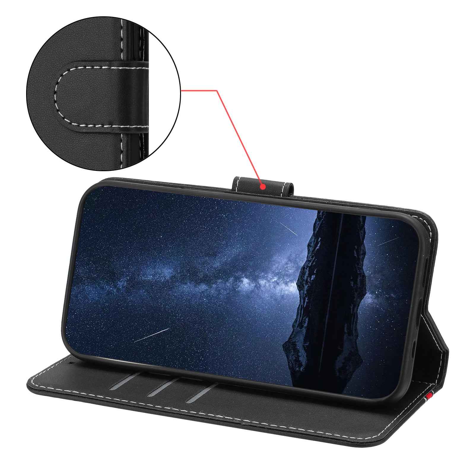 For Samsung Galaxy A57 5G Phone Cases Wallet Stand Color Splicing Leather Cover with Magnetic Clasp - Black