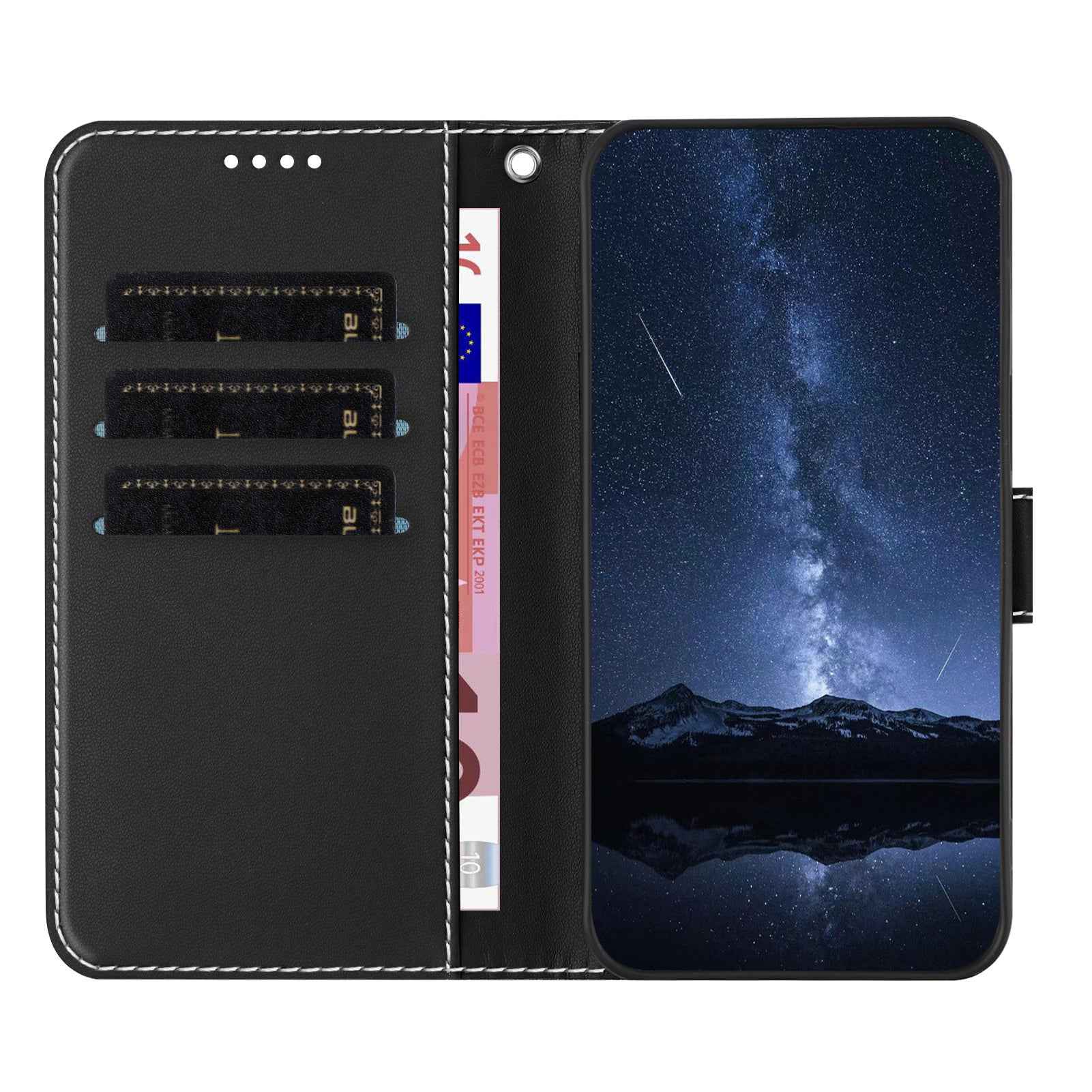 For Samsung Galaxy A57 5G Phone Cases Wallet Stand Color Splicing Leather Cover with Magnetic Clasp - Black