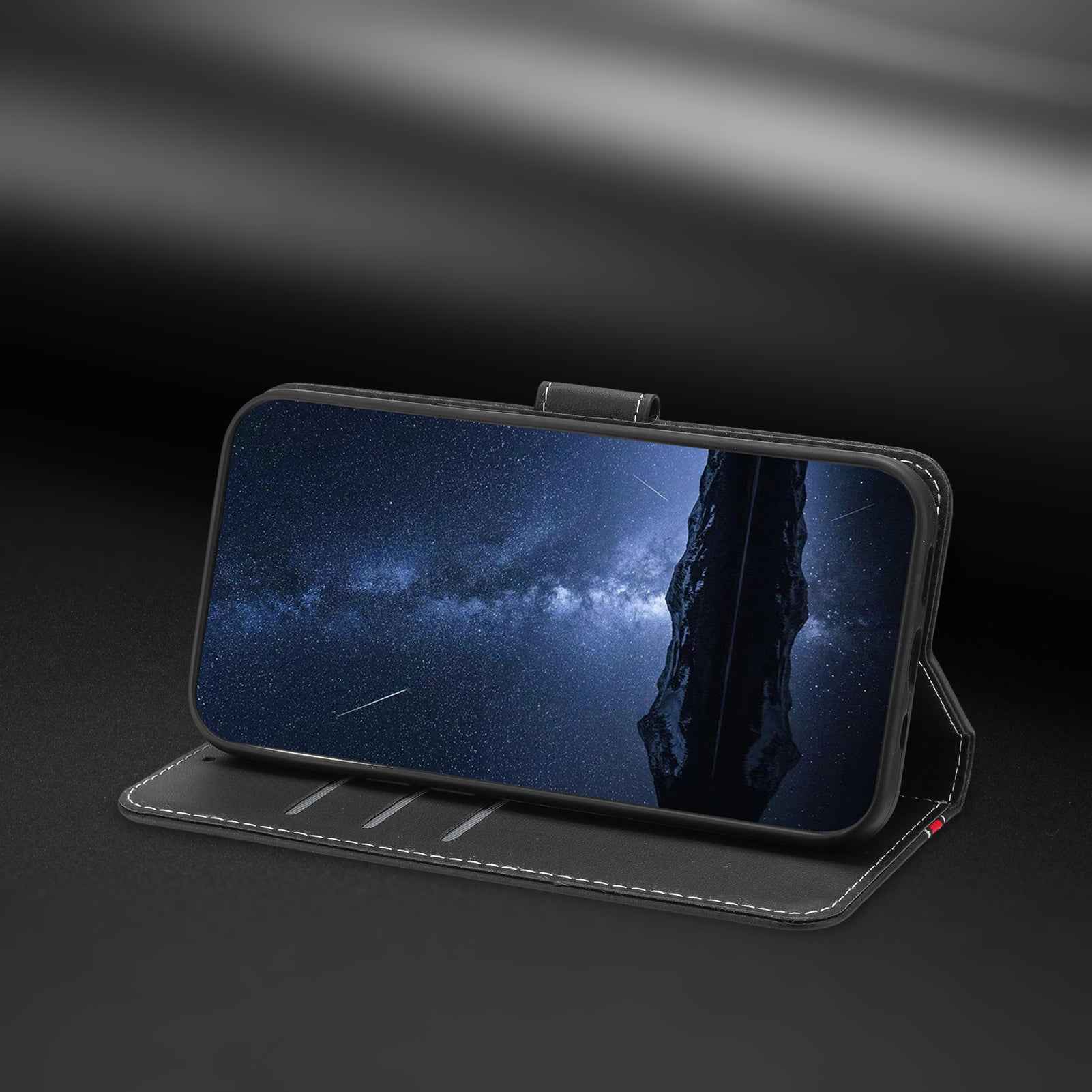 For Samsung Galaxy A57 5G Phone Cases Wallet Stand Color Splicing Leather Cover with Magnetic Clasp - Black