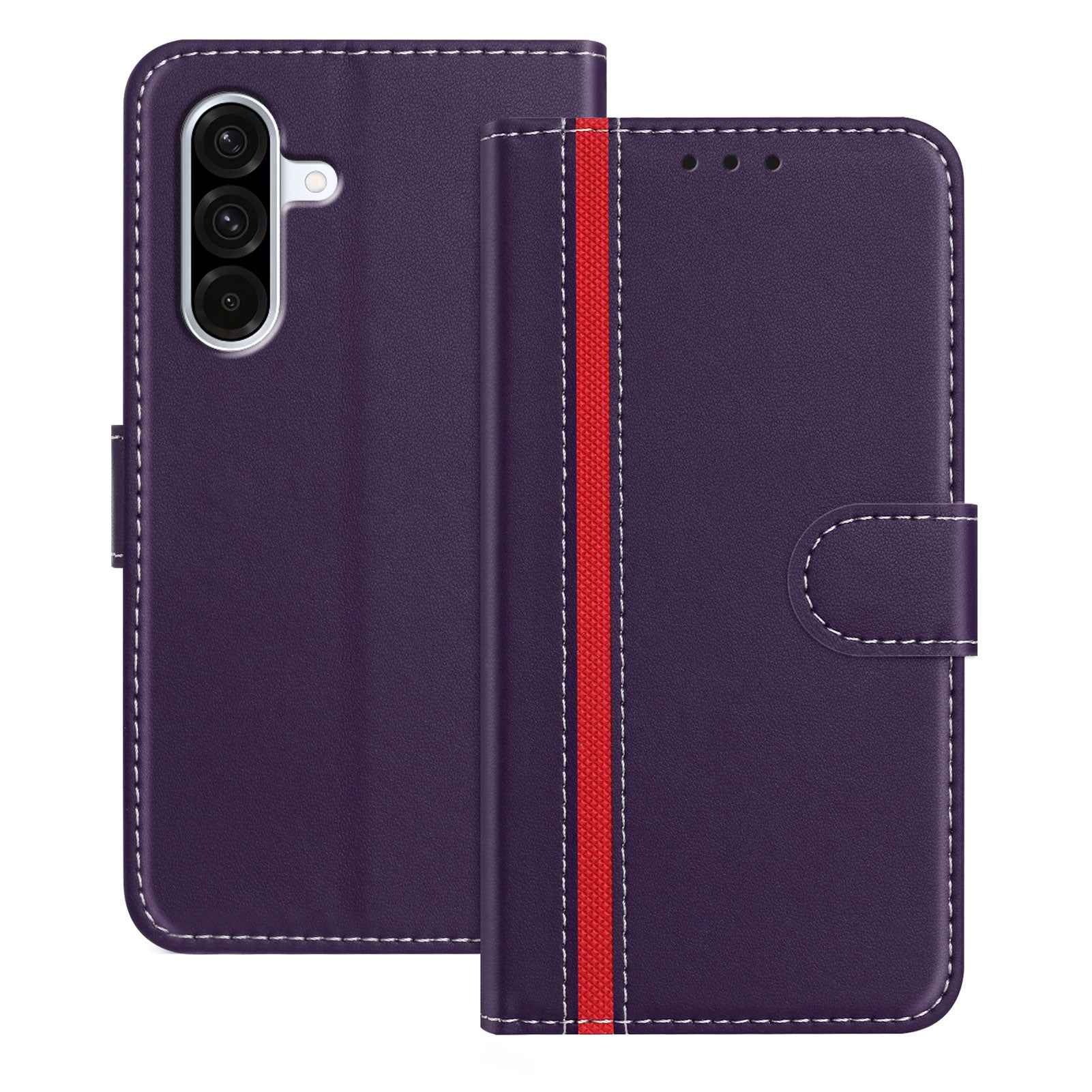 For Samsung Galaxy A57 5G Phone Cases Wallet Stand Color Splicing Leather Cover with Magnetic Clasp - Purple