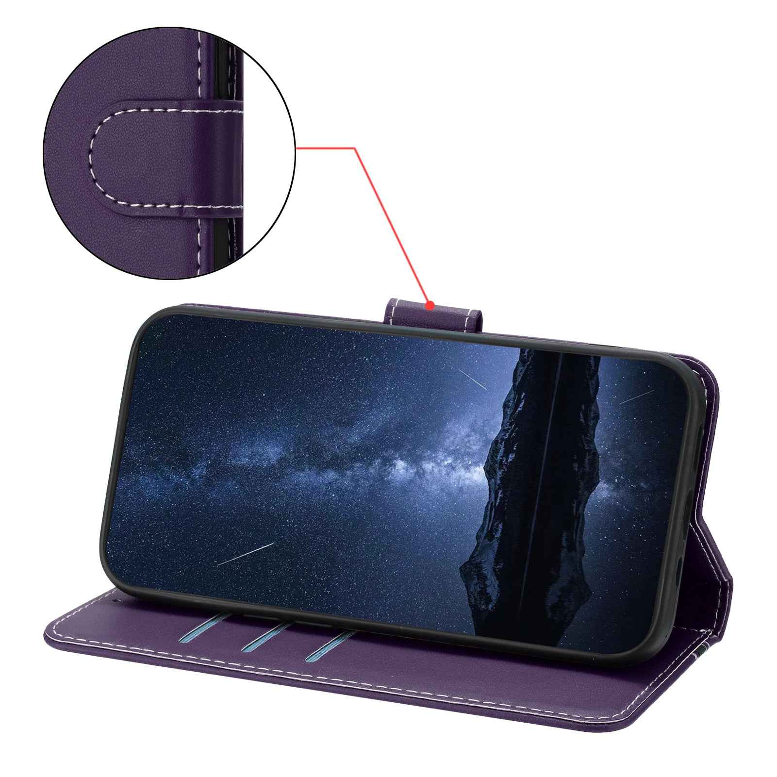 For Samsung Galaxy A57 5G Phone Cases Wallet Stand Color Splicing Leather Cover with Magnetic Clasp - Purple