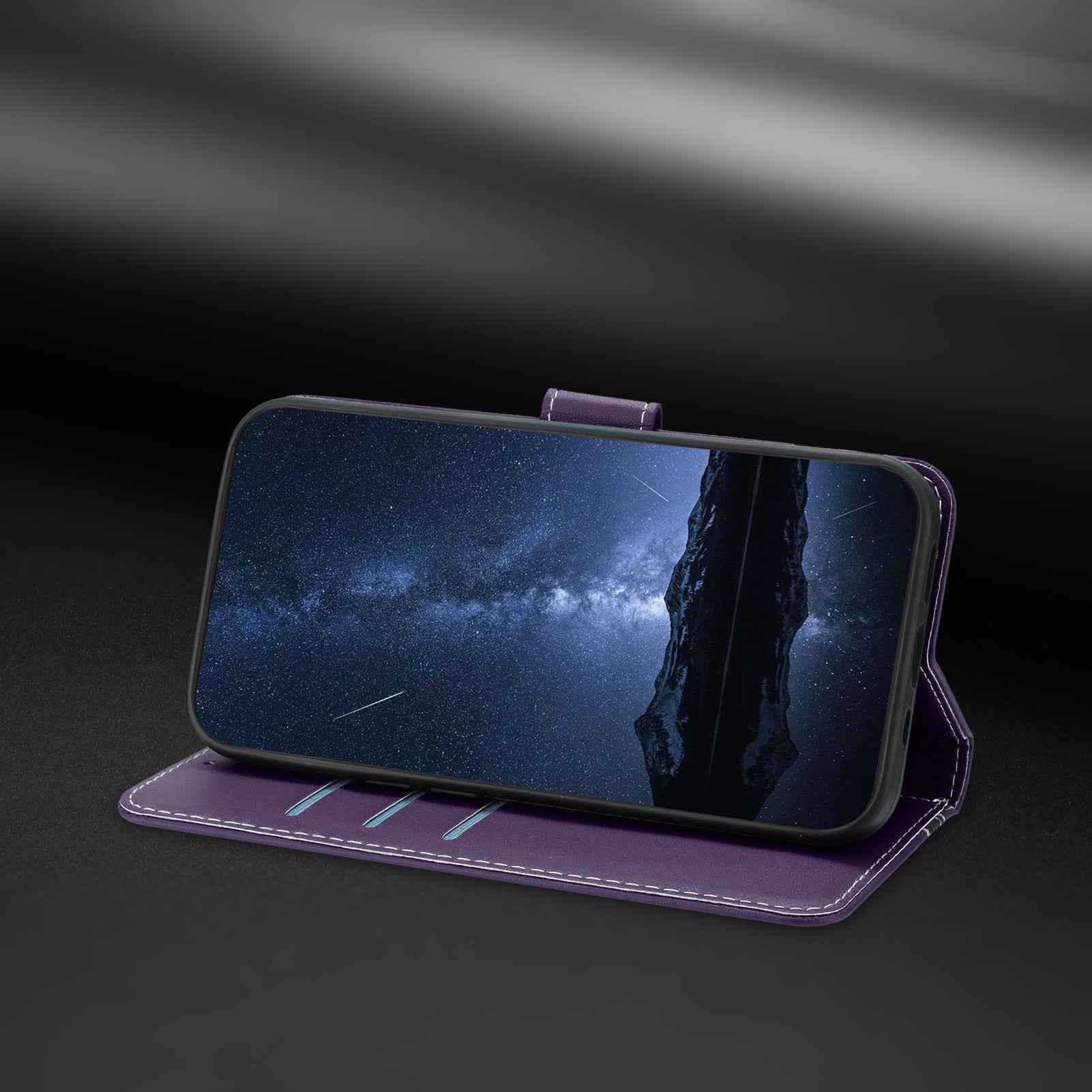 For Samsung Galaxy A57 5G Phone Cases Wallet Stand Color Splicing Leather Cover with Magnetic Clasp - Purple