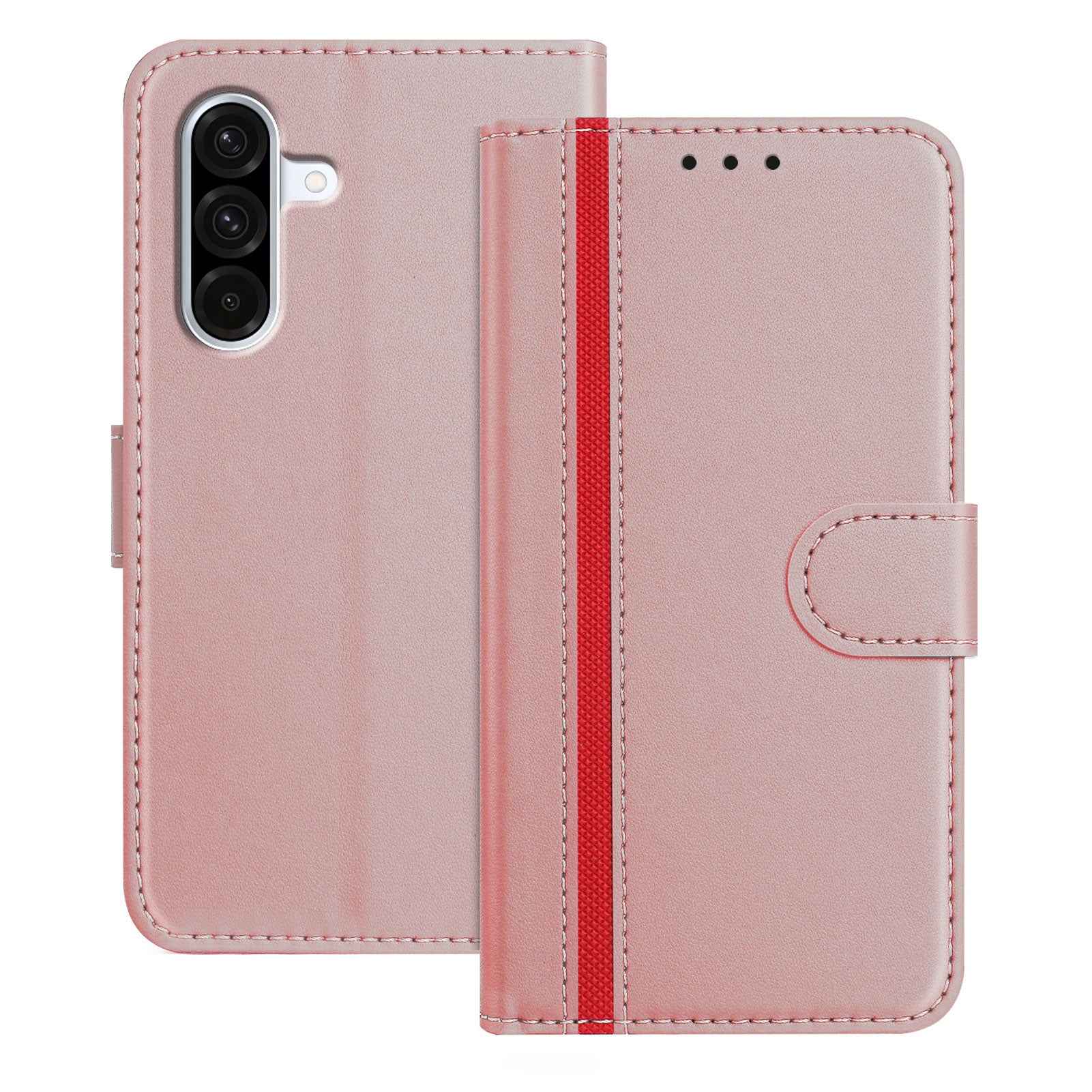 For Samsung Galaxy A57 5G Phone Cases Wallet Stand Color Splicing Leather Cover with Magnetic Clasp - Rose Gold