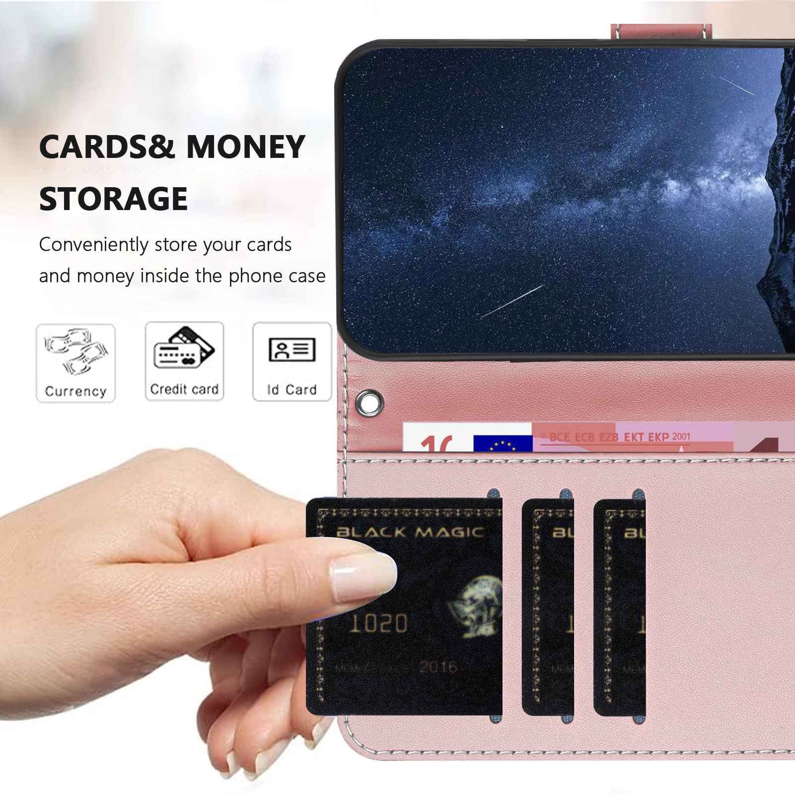 For Samsung Galaxy A57 5G Phone Cases Wallet Stand Color Splicing Leather Cover with Magnetic Clasp - Rose Gold
