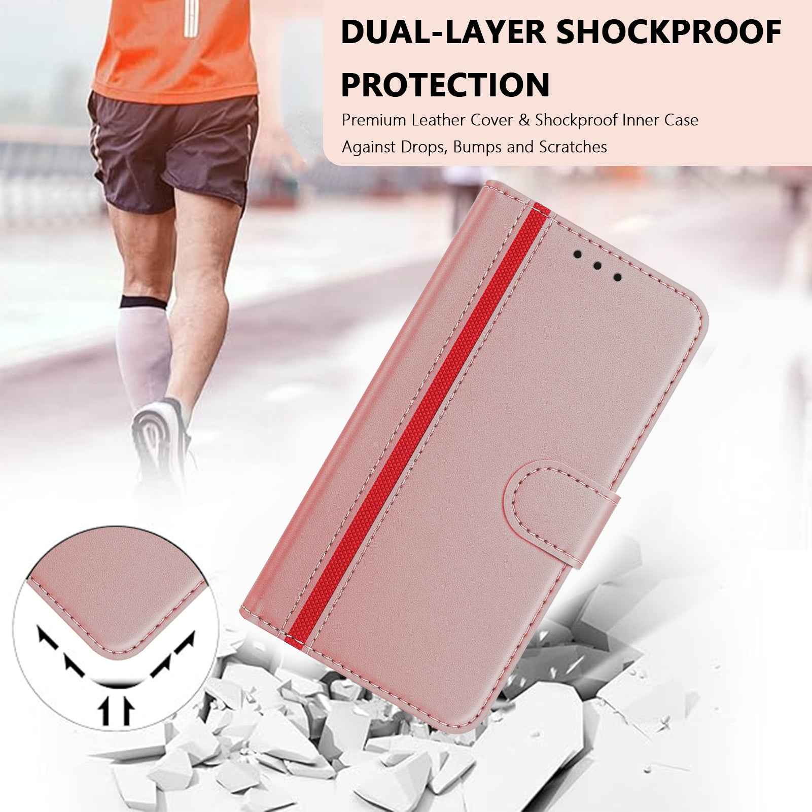 For Samsung Galaxy A57 5G Phone Cases Wallet Stand Color Splicing Leather Cover with Magnetic Clasp - Rose Gold