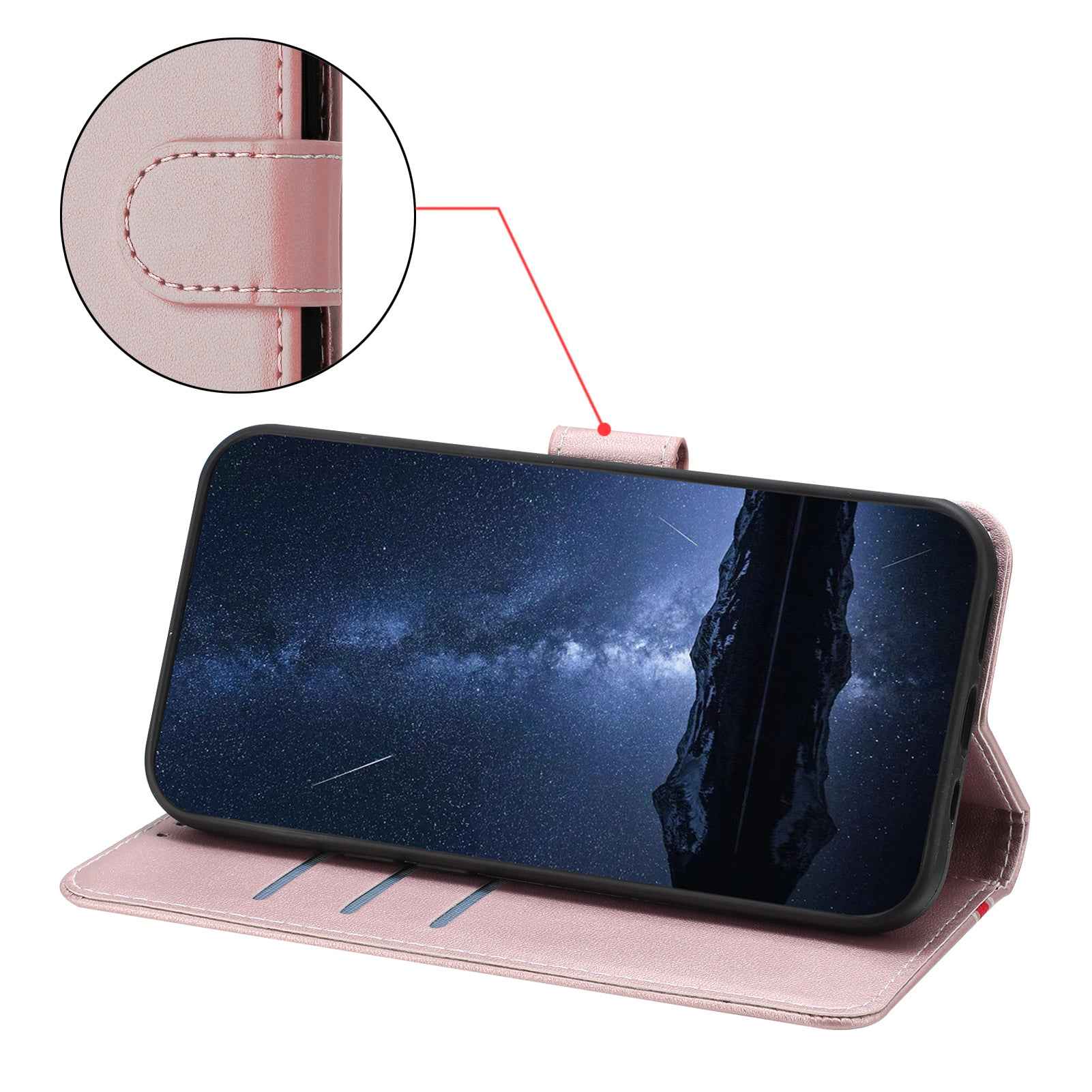 For Samsung Galaxy A57 5G Phone Cases Wallet Stand Color Splicing Leather Cover with Magnetic Clasp - Rose Gold