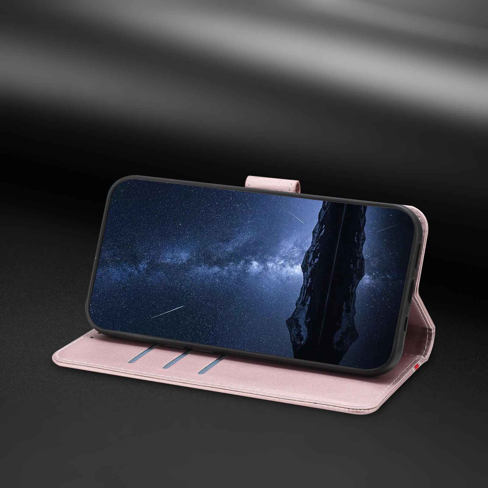 For Samsung Galaxy A57 5G Phone Cases Wallet Stand Color Splicing Leather Cover with Magnetic Clasp - Rose Gold