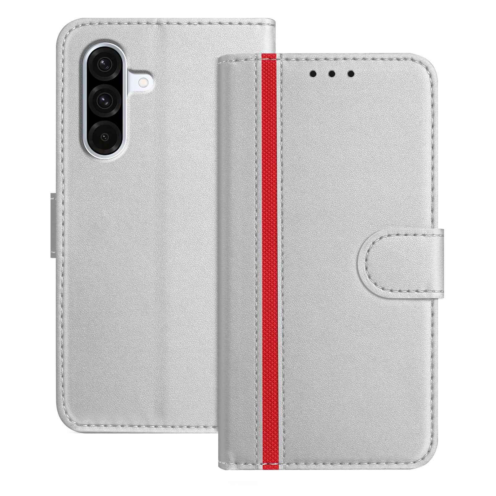 For Samsung Galaxy A57 5G Phone Cases Wallet Stand Color Splicing Leather Cover with Magnetic Clasp - Silver