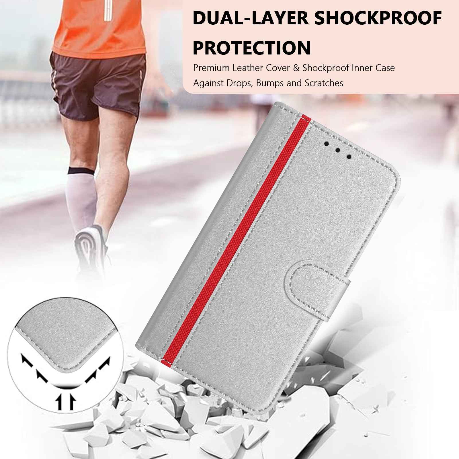 For Samsung Galaxy A57 5G Phone Cases Wallet Stand Color Splicing Leather Cover with Magnetic Clasp - Silver