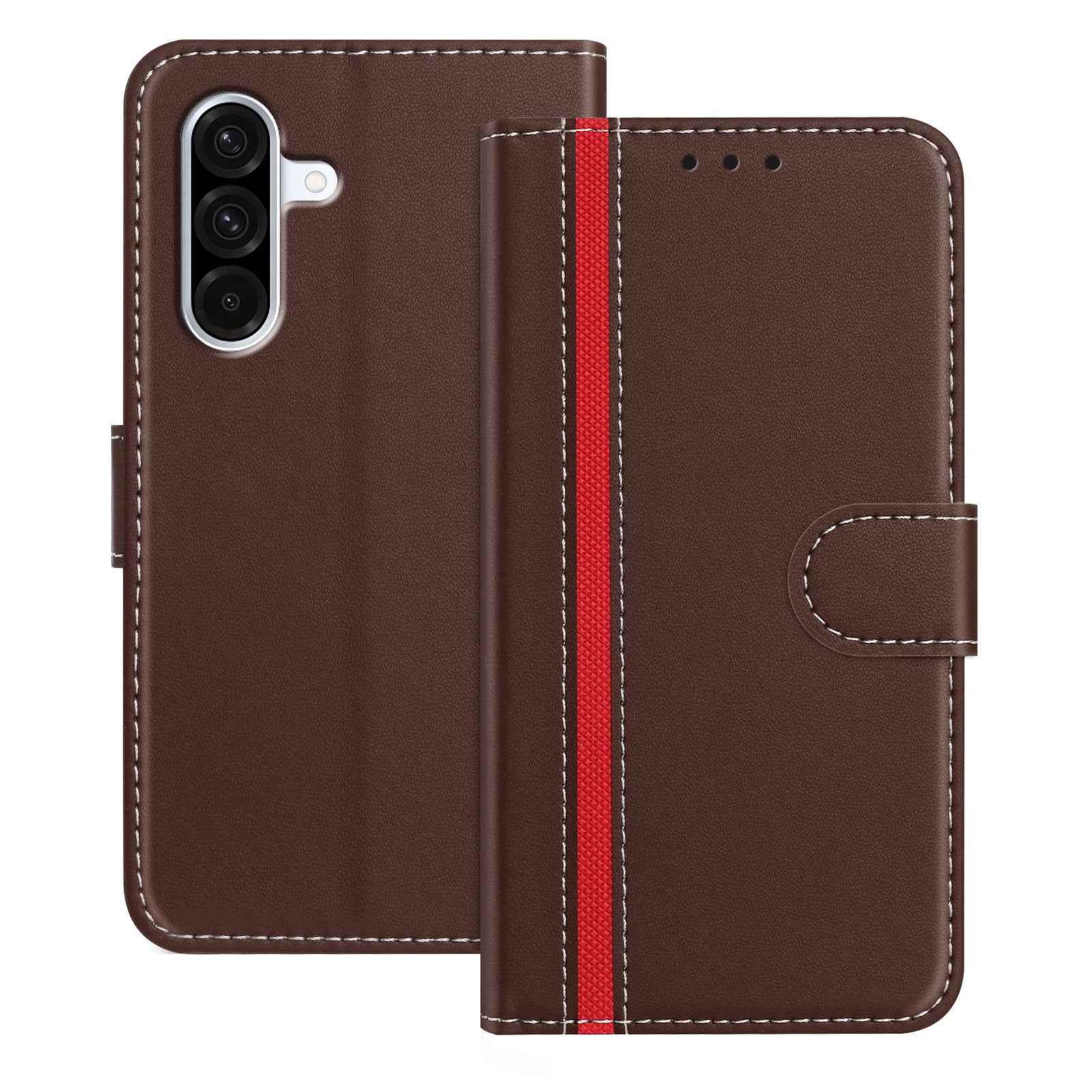 For Samsung Galaxy A57 5G Phone Cases Wallet Stand Color Splicing Leather Cover with Magnetic Clasp - Brown