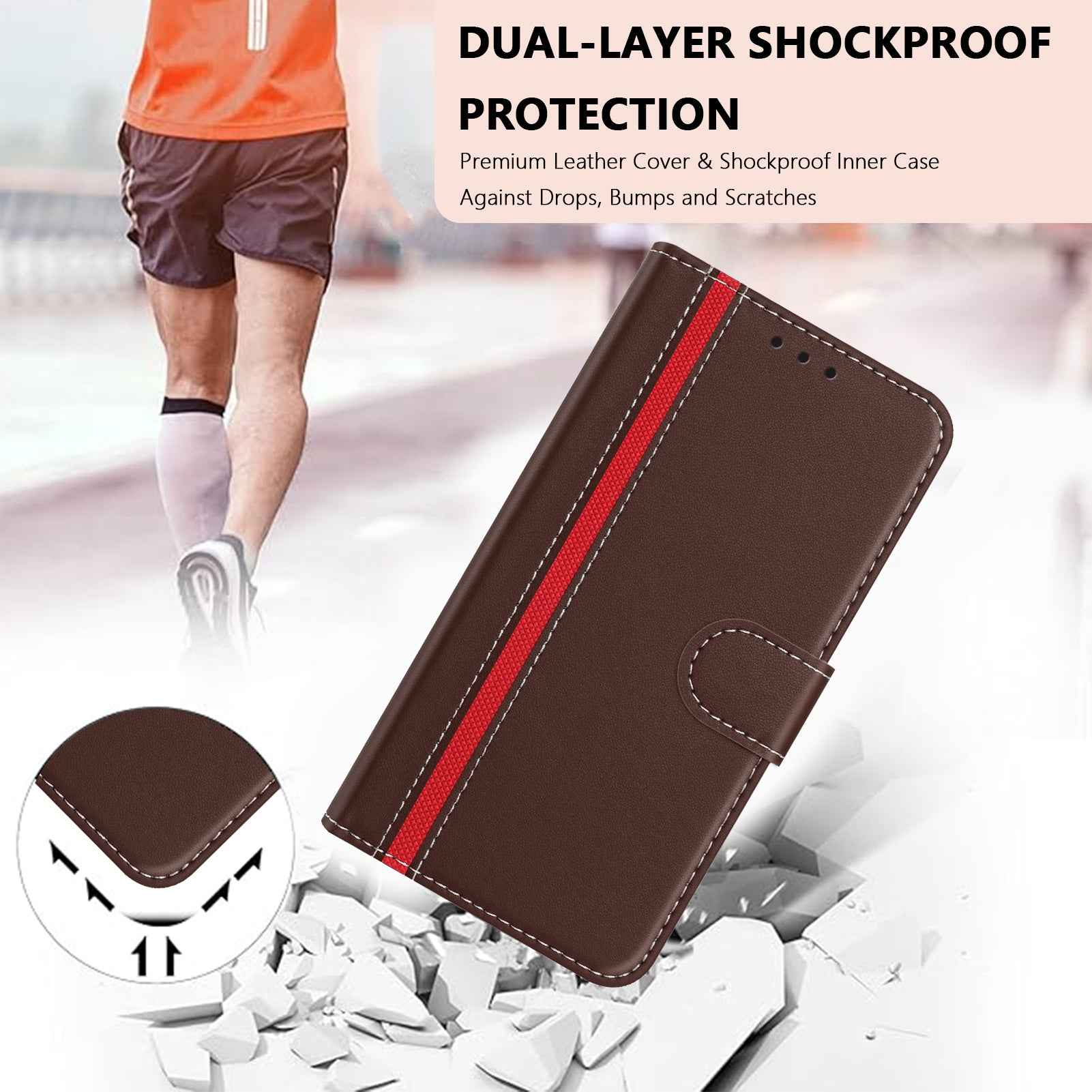 For Samsung Galaxy A57 5G Phone Cases Wallet Stand Color Splicing Leather Cover with Magnetic Clasp - Brown