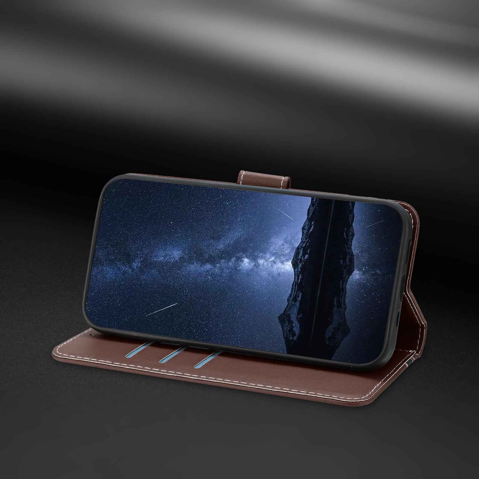 For Samsung Galaxy A57 5G Phone Cases Wallet Stand Color Splicing Leather Cover with Magnetic Clasp - Brown