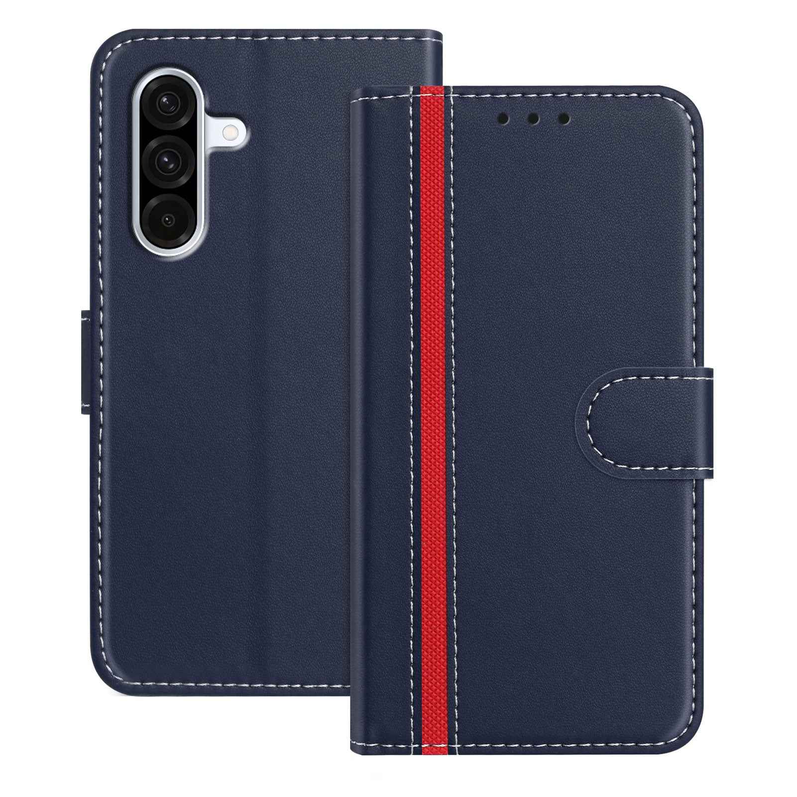 For Samsung Galaxy A57 5G Phone Cases Wallet Stand Color Splicing Leather Cover with Magnetic Clasp - Blue