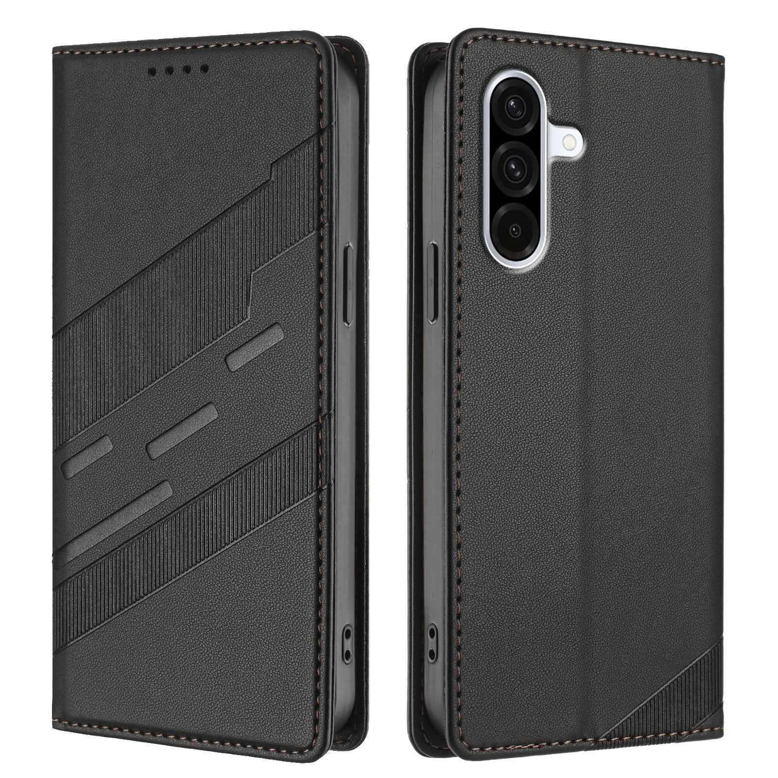 For Samsung Galaxy A57 5G Phone Cases Punk Style Imprinted Wallet Stand Leather Cover - Black