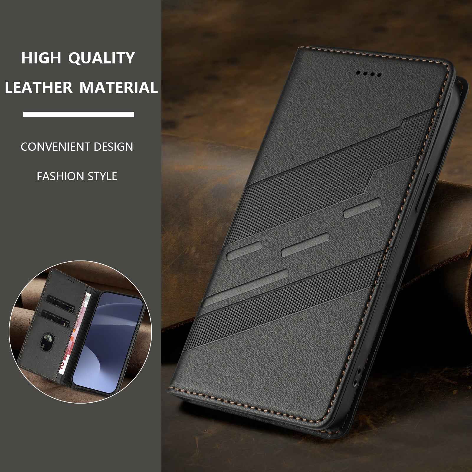 For Samsung Galaxy A57 5G Phone Cases Punk Style Imprinted Wallet Stand Leather Cover - Black