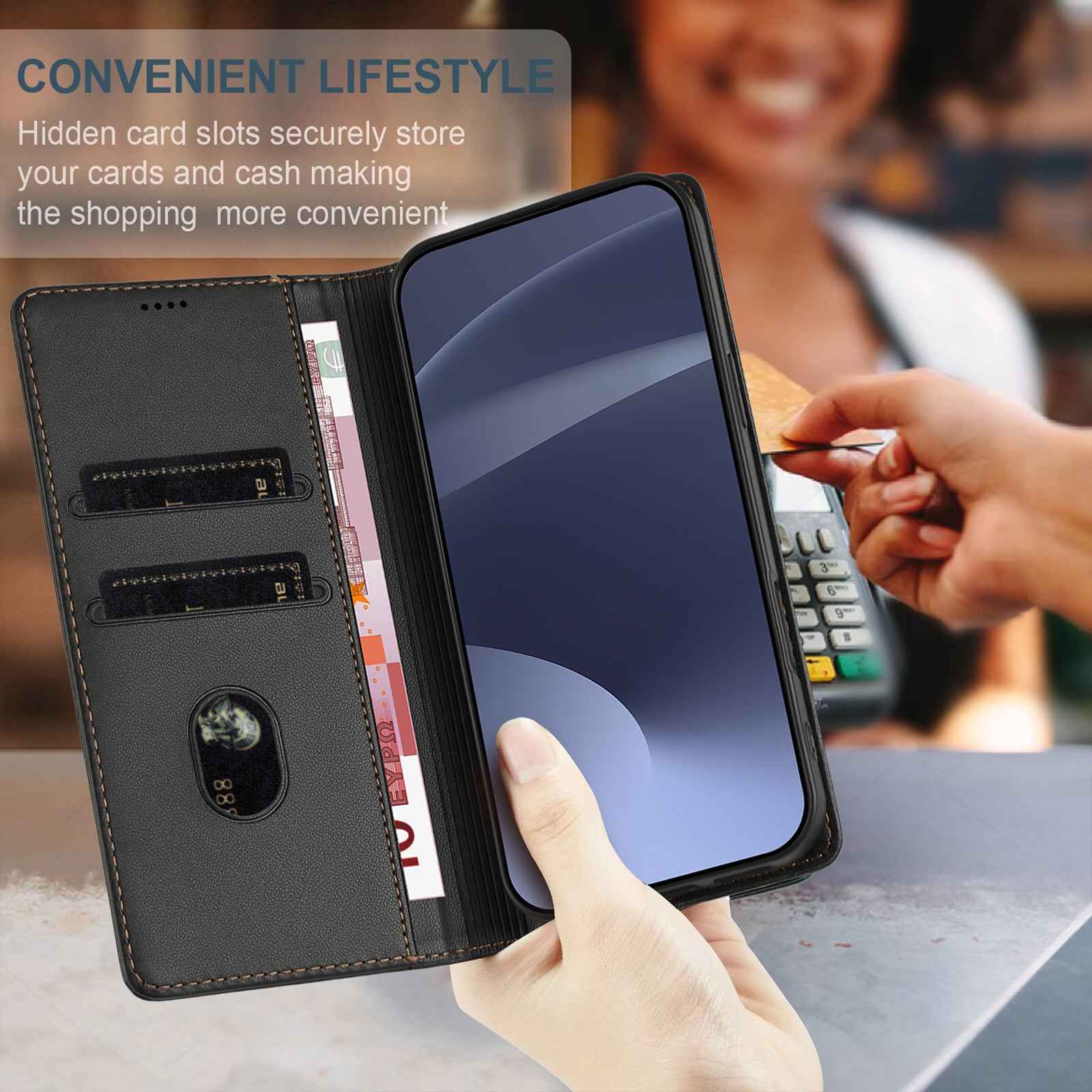For Samsung Galaxy A57 5G Phone Cases Punk Style Imprinted Wallet Stand Leather Cover - Black