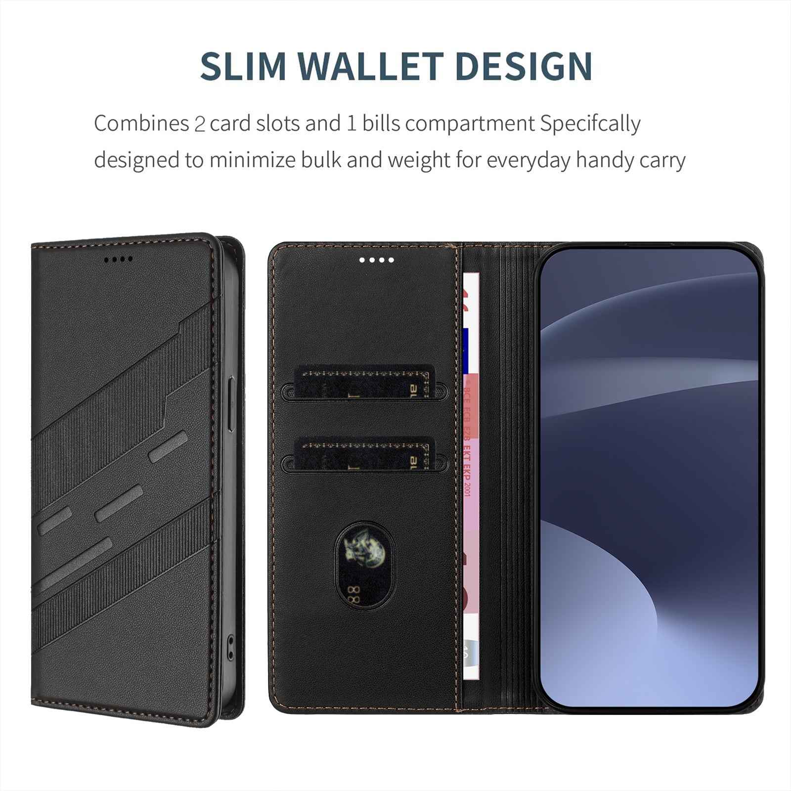 For Samsung Galaxy A57 5G Phone Cases Punk Style Imprinted Wallet Stand Leather Cover - Black