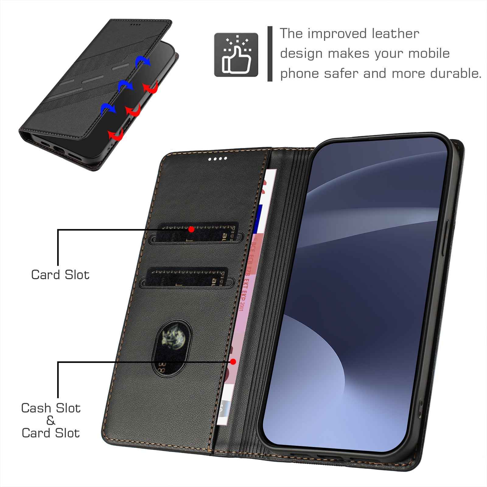 For Samsung Galaxy A57 5G Phone Cases Punk Style Imprinted Wallet Stand Leather Cover - Black