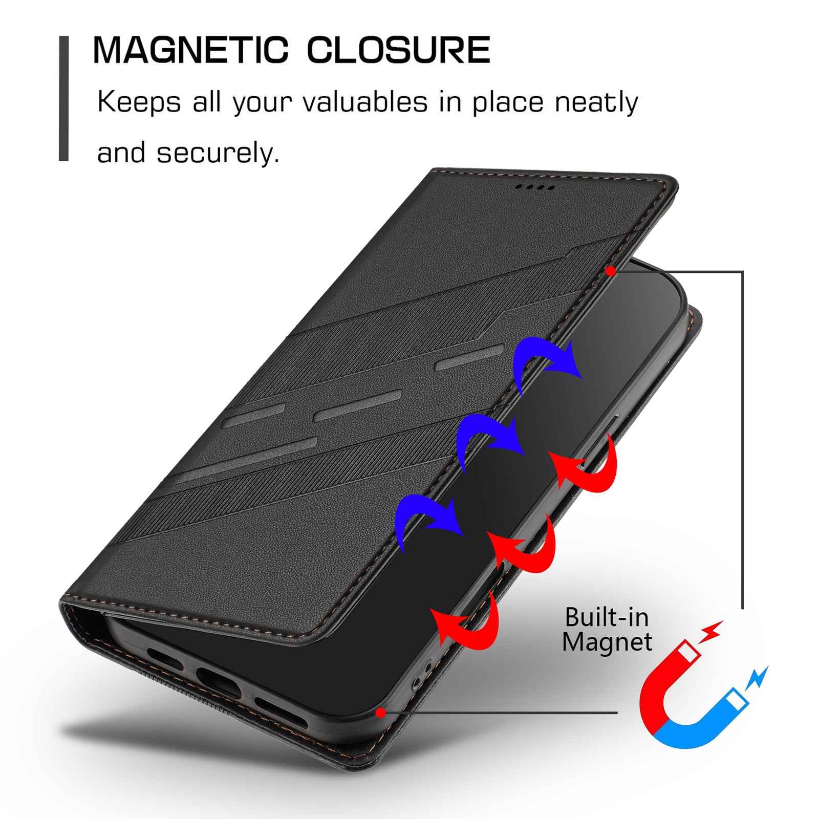 For Samsung Galaxy A57 5G Phone Cases Punk Style Imprinted Wallet Stand Leather Cover - Black