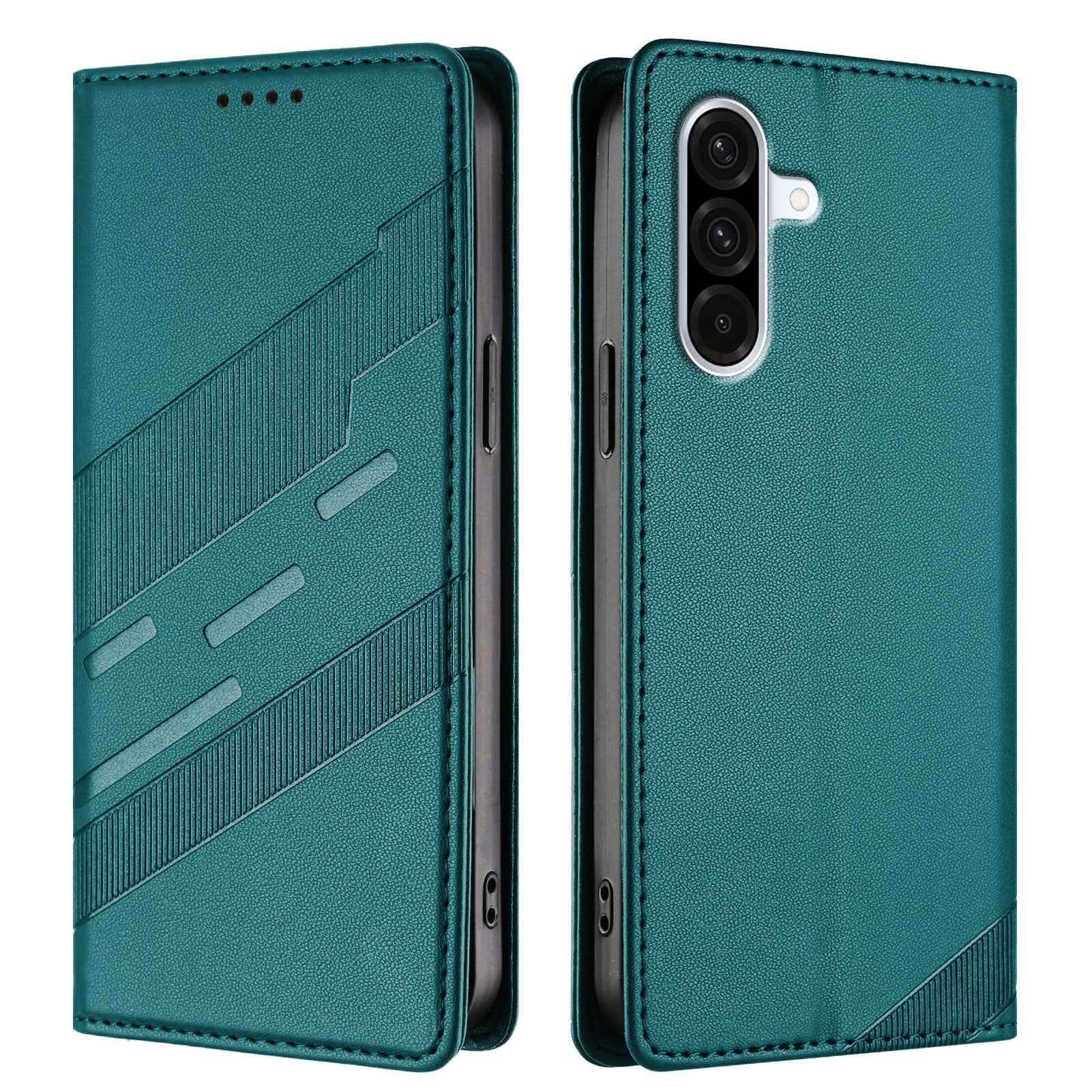 For Samsung Galaxy A57 5G Phone Cases Punk Style Imprinted Wallet Stand Leather Cover - Dark Green