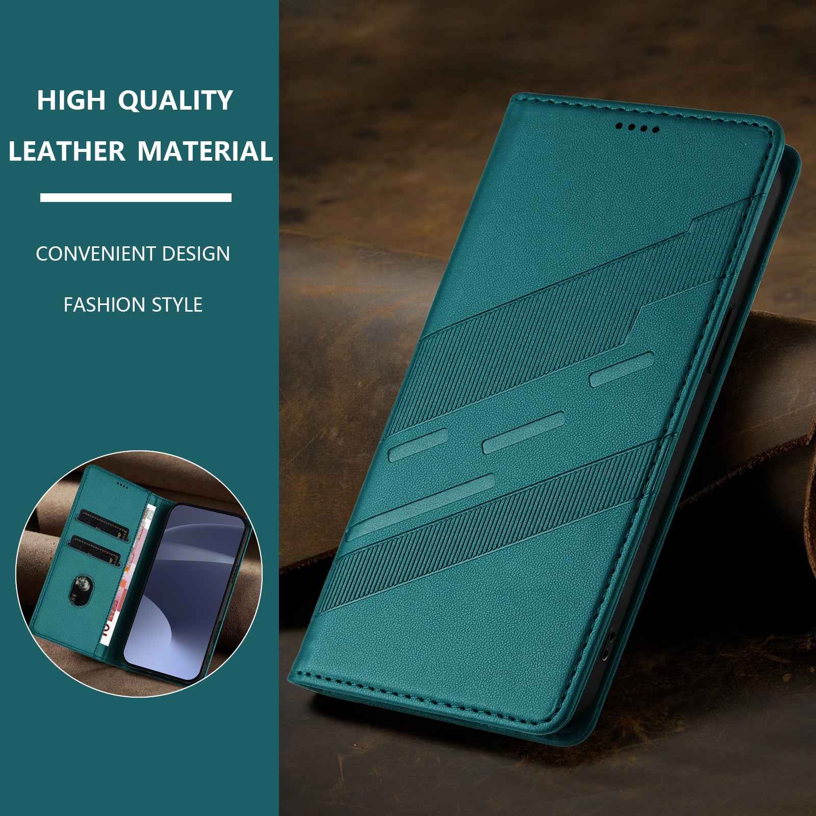 For Samsung Galaxy A57 5G Phone Cases Punk Style Imprinted Wallet Stand Leather Cover - Dark Green