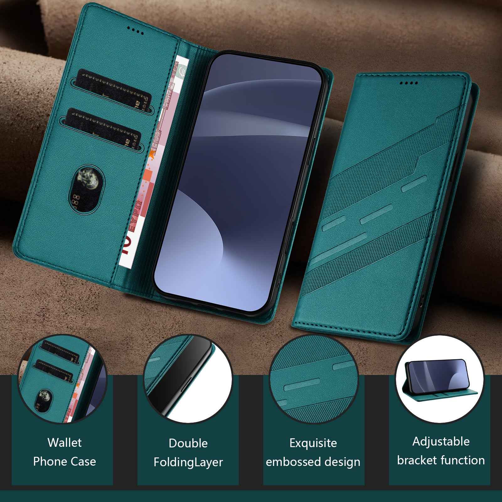 For Samsung Galaxy A57 5G Phone Cases Punk Style Imprinted Wallet Stand Leather Cover - Dark Green