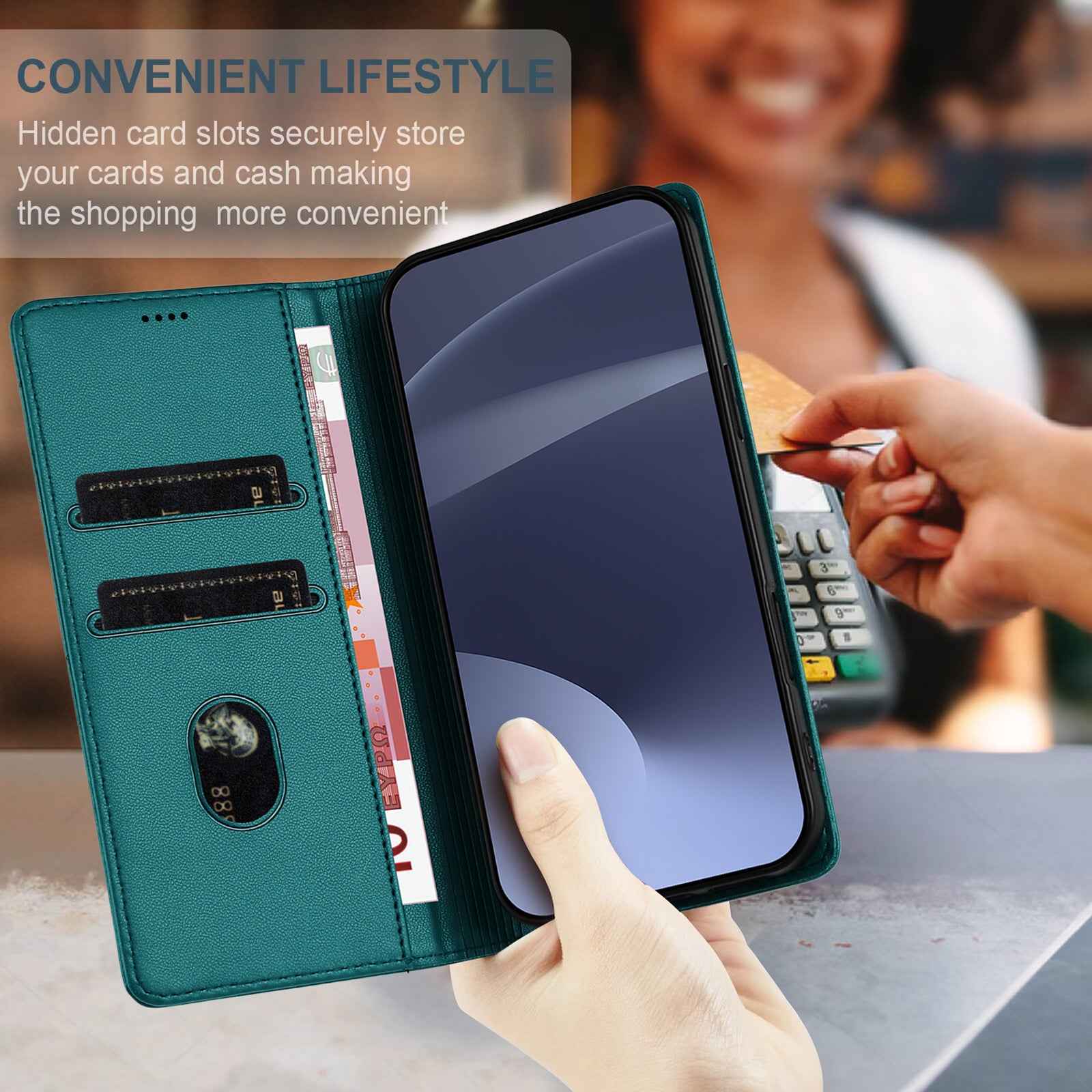 For Samsung Galaxy A57 5G Phone Cases Punk Style Imprinted Wallet Stand Leather Cover - Dark Green