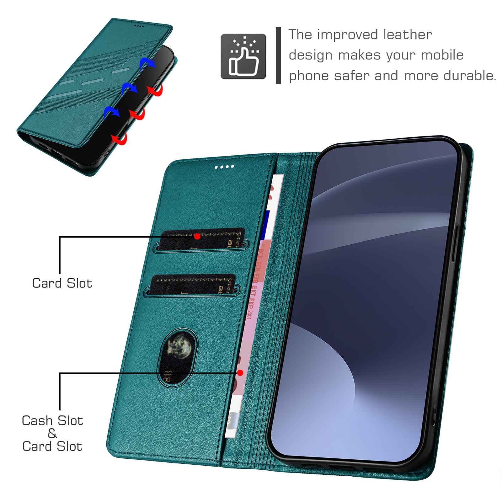 For Samsung Galaxy A57 5G Phone Cases Punk Style Imprinted Wallet Stand Leather Cover - Dark Green