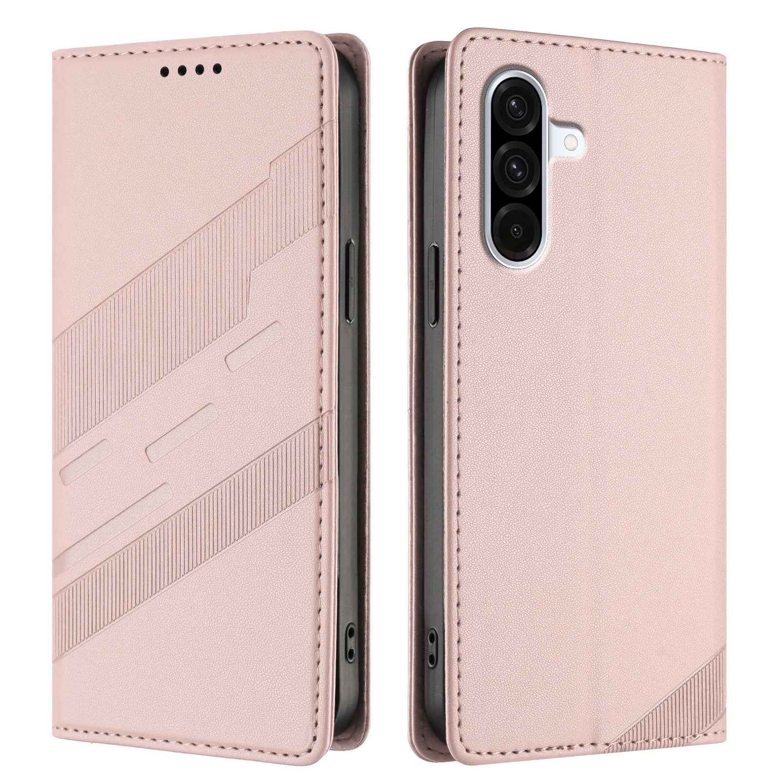 For Samsung Galaxy A57 5G Phone Cases Punk Style Imprinted Wallet Stand Leather Cover - Pink