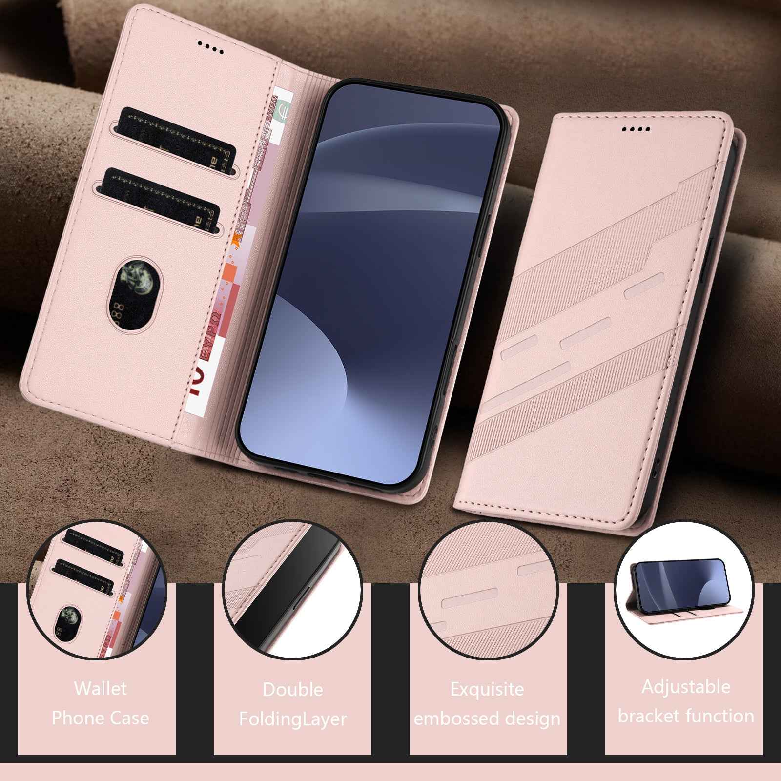 For Samsung Galaxy A57 5G Phone Cases Punk Style Imprinted Wallet Stand Leather Cover - Pink