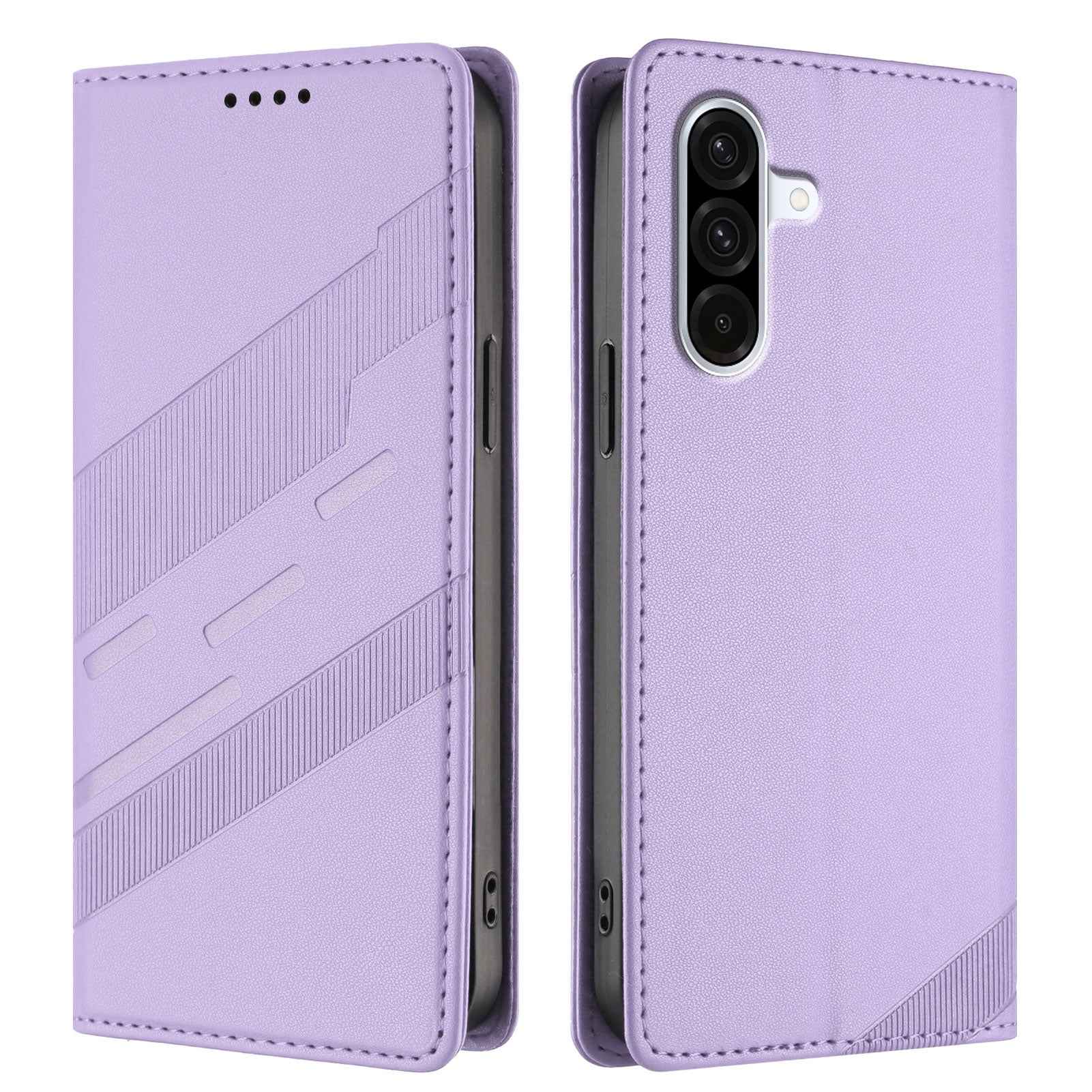 For Samsung Galaxy A57 5G Phone Cases Punk Style Imprinted Wallet Stand Leather Cover - Light Purple