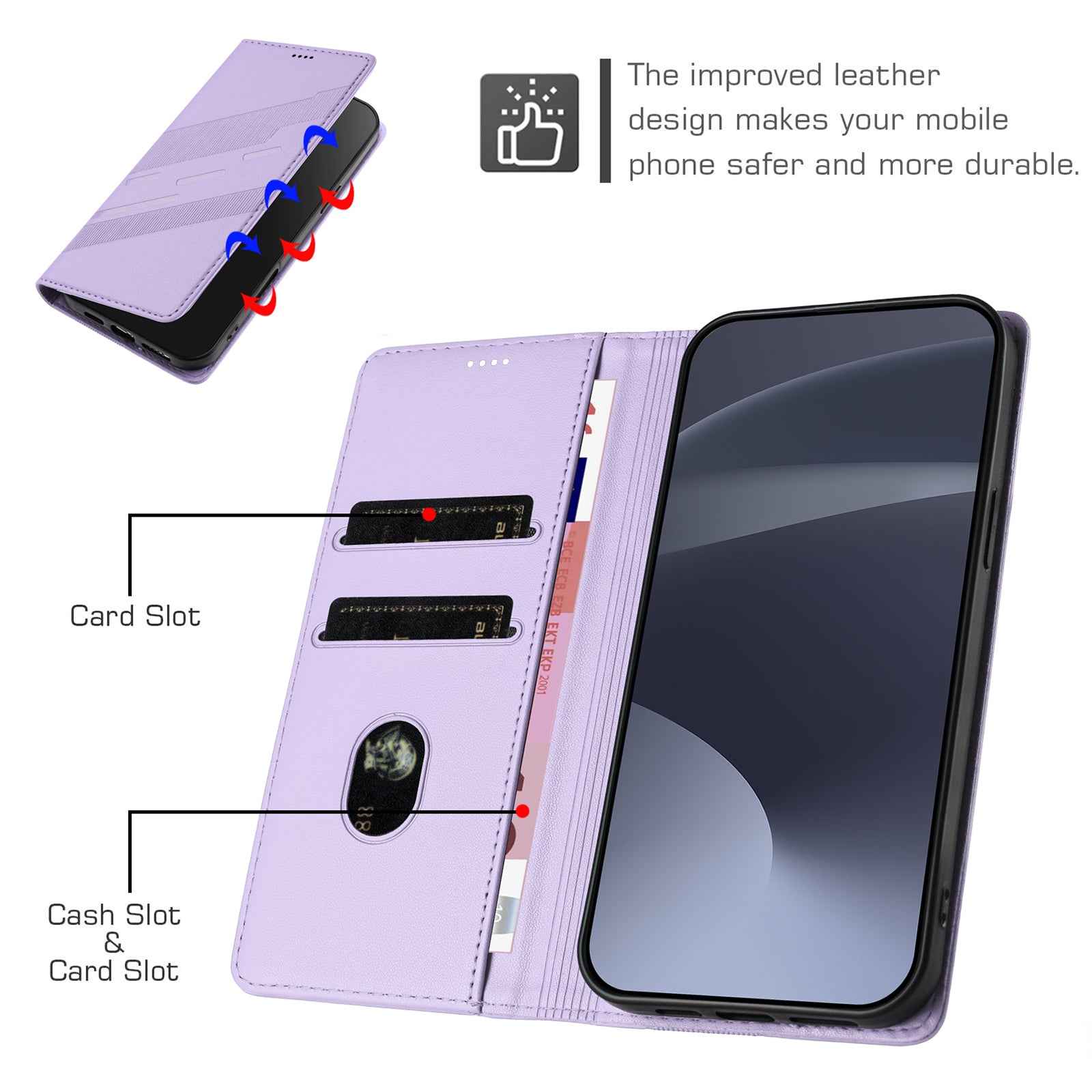 For Samsung Galaxy A57 5G Phone Cases Punk Style Imprinted Wallet Stand Leather Cover - Light Purple
