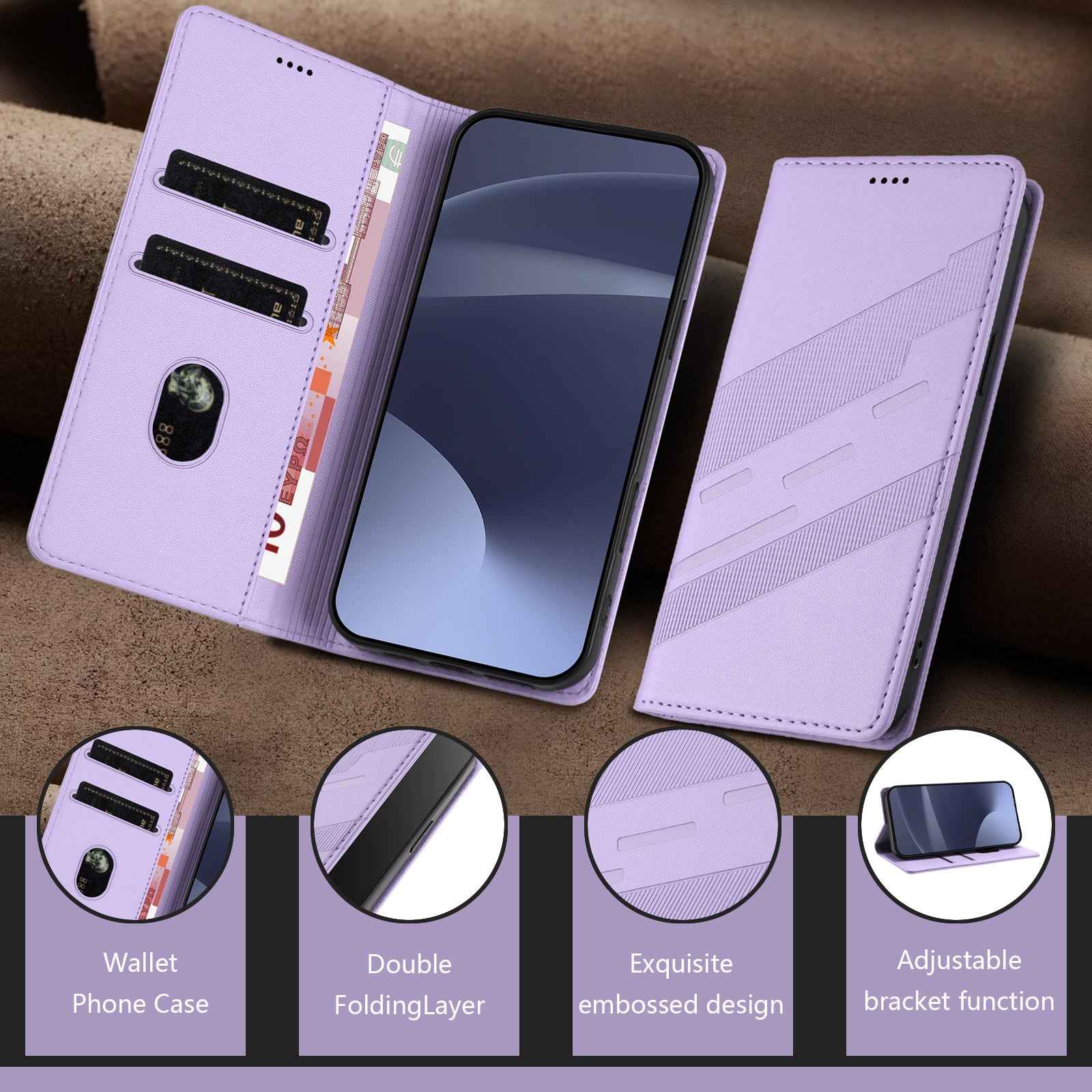 For Samsung Galaxy A57 5G Phone Cases Punk Style Imprinted Wallet Stand Leather Cover - Light Purple