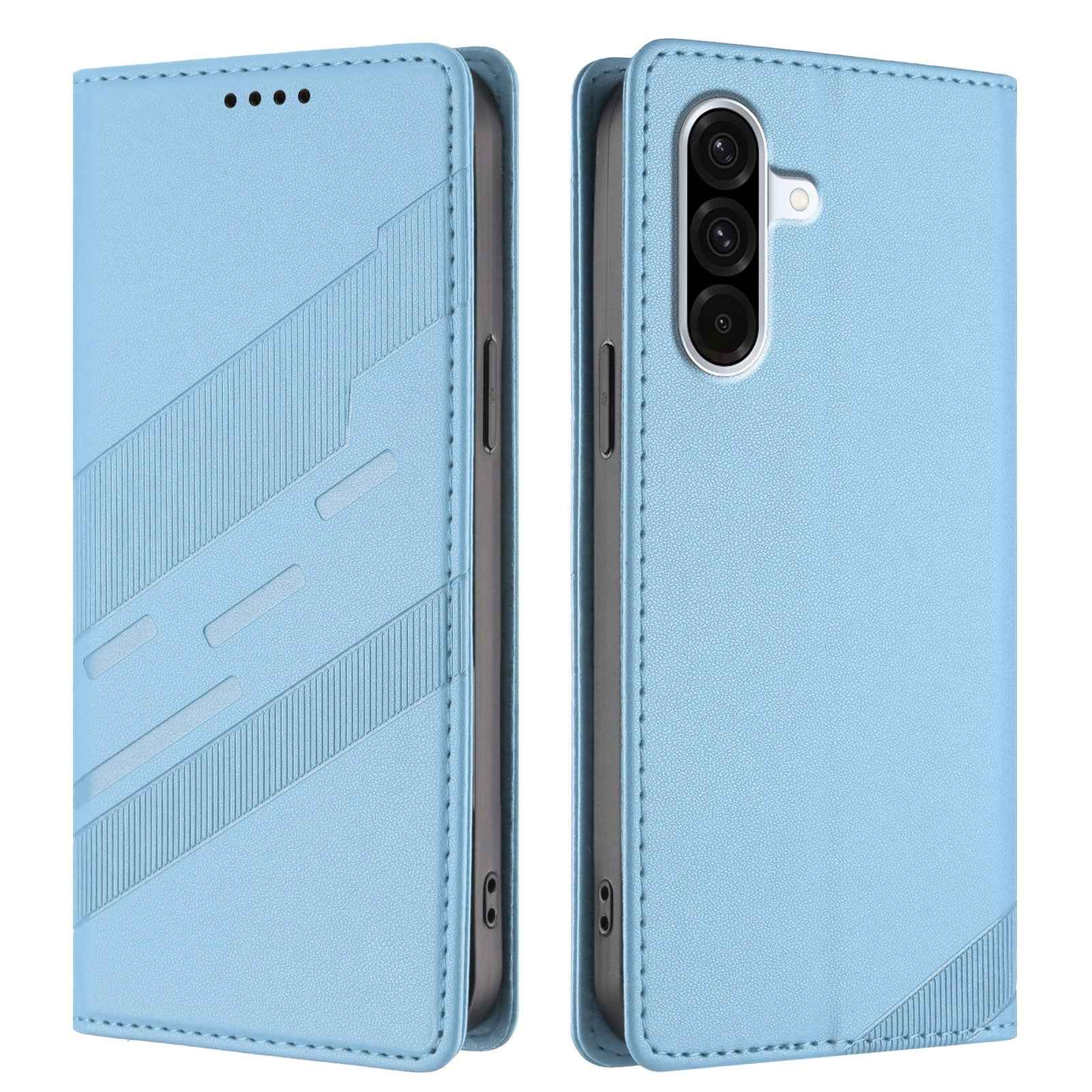 For Samsung Galaxy A57 5G Phone Cases Punk Style Imprinted Wallet Stand Leather Cover - Baby Blue