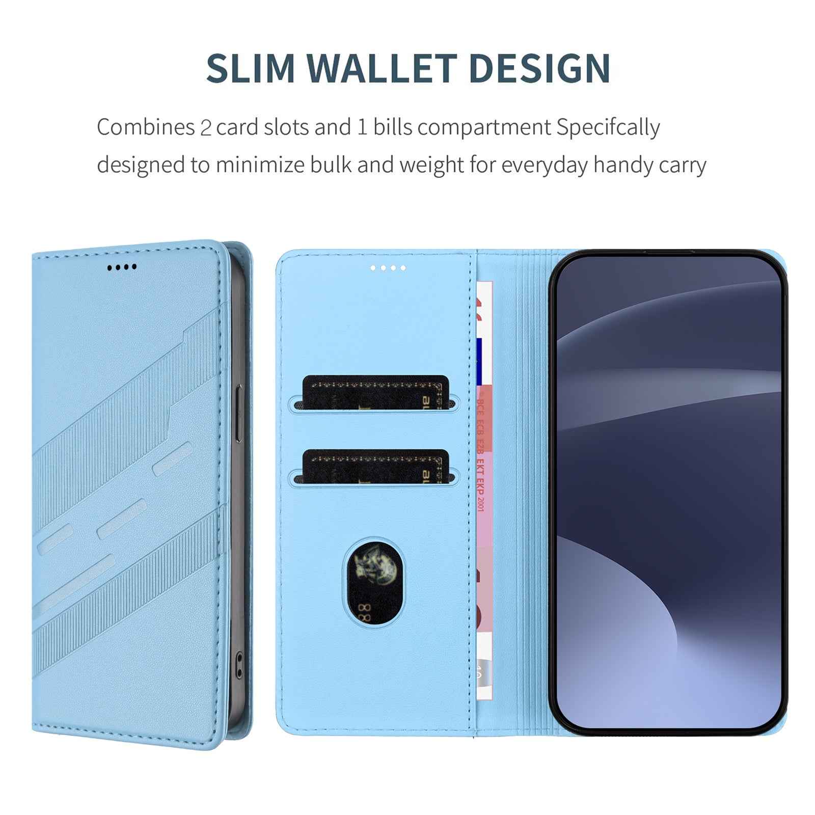 For Samsung Galaxy A57 5G Phone Cases Punk Style Imprinted Wallet Stand Leather Cover - Baby Blue